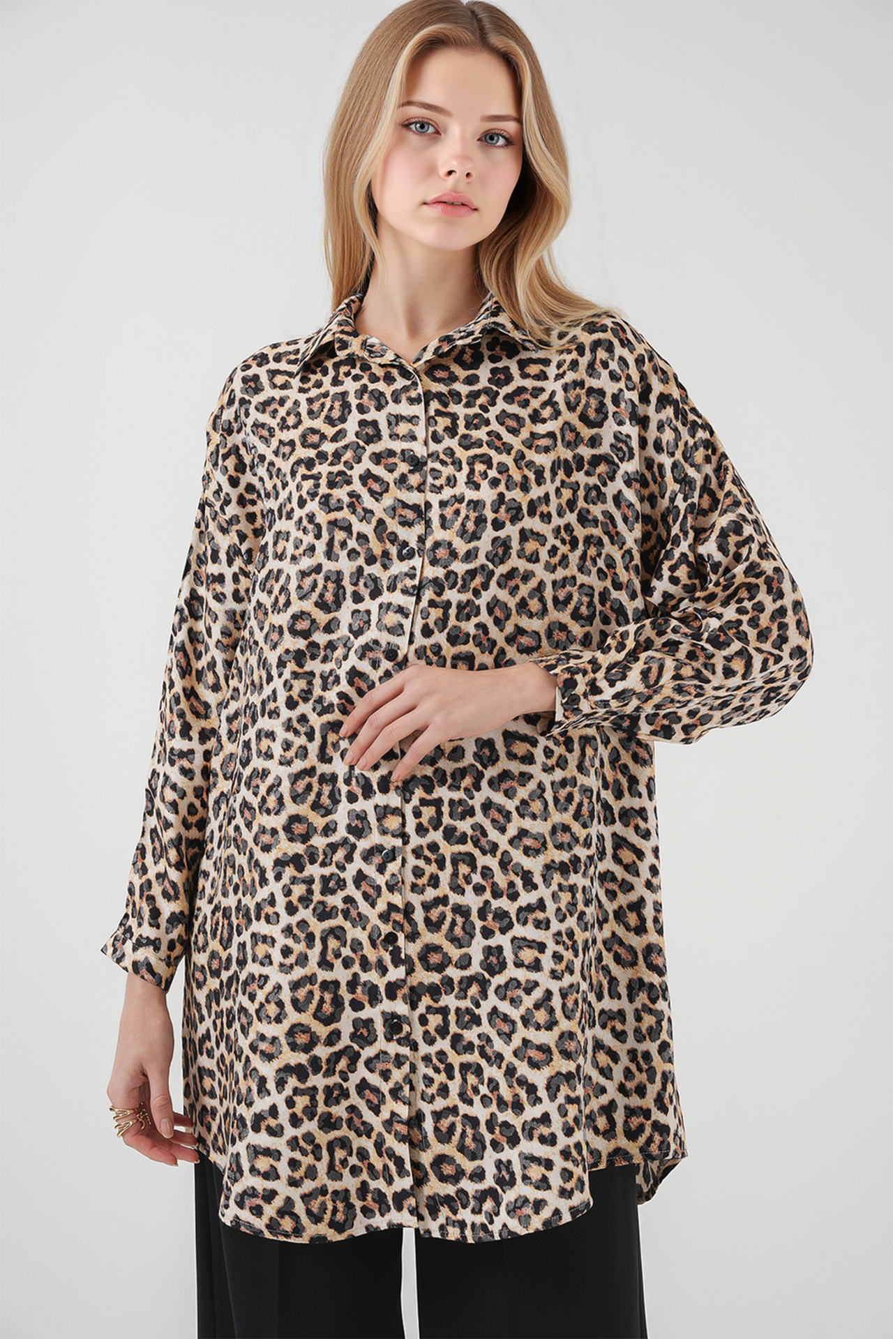 BDART Leopard Print Long Sleeve Button-Up Shirt 1