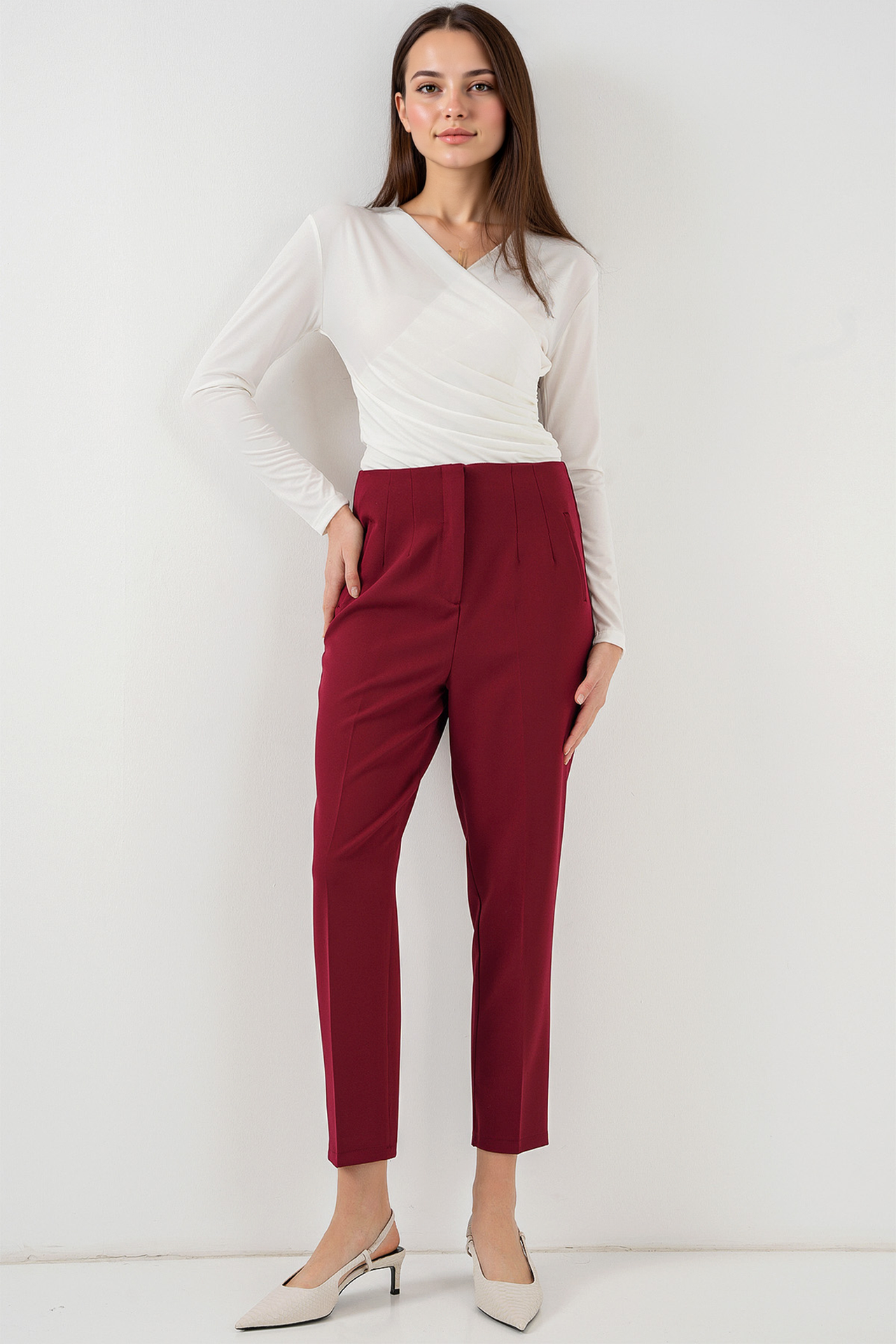 BDART High Waist Slim Fit Ankle Length Crepe Pants 3