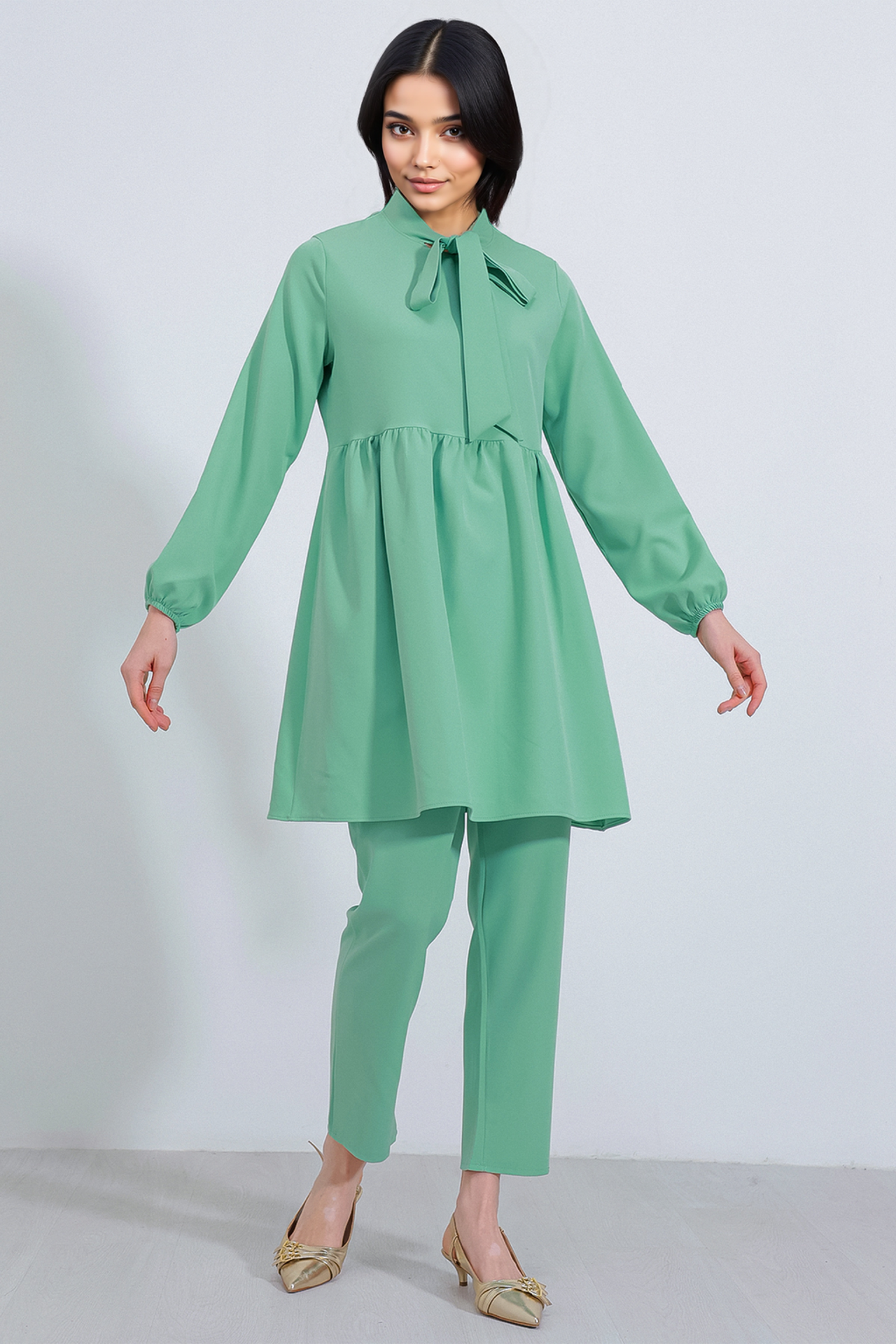 BDART Long Tunic and Pants Two-Piece Set with Shirt Collar