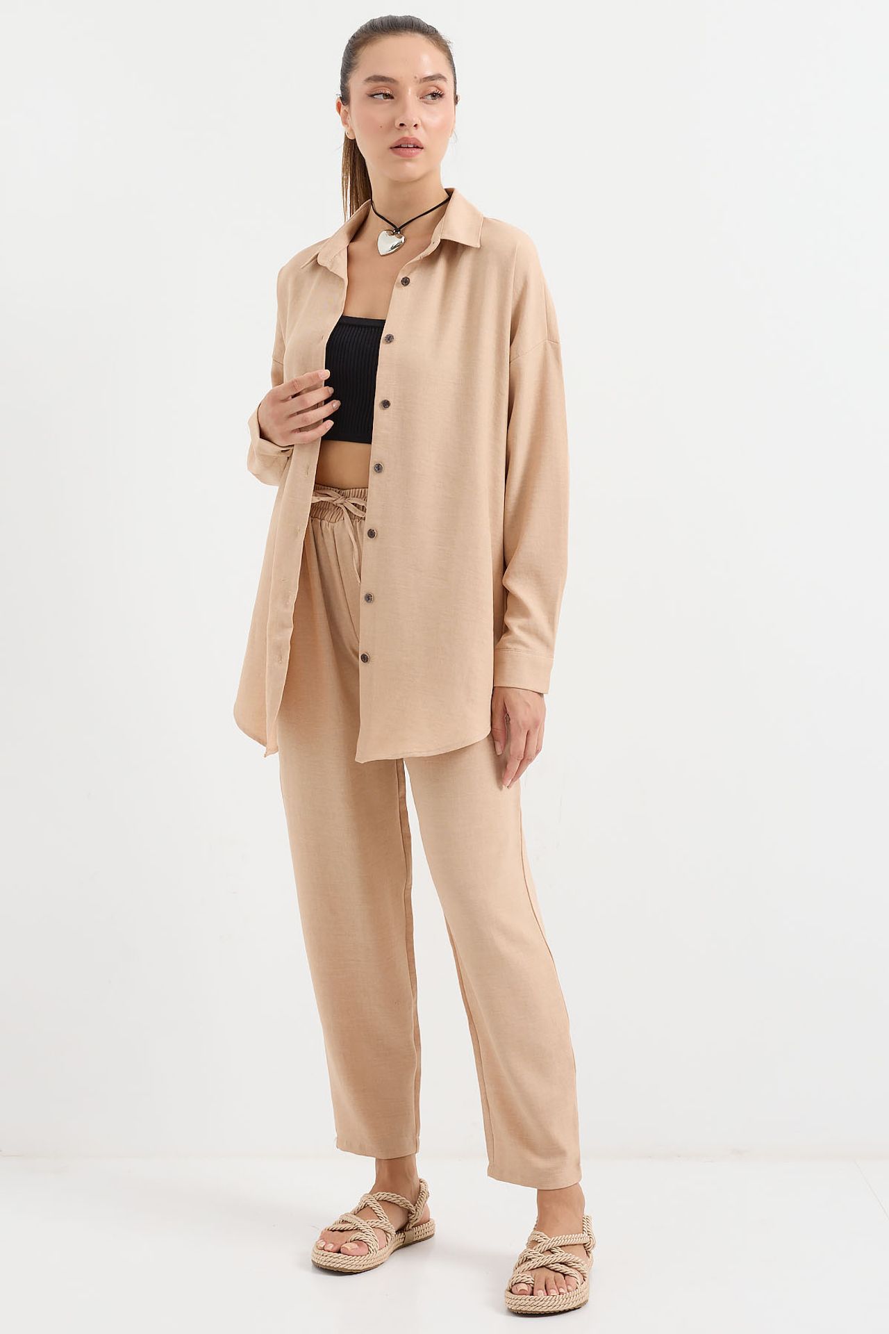 BDART Linen Blend Long Sleeve Shirt and Pants Co-ord Set 4