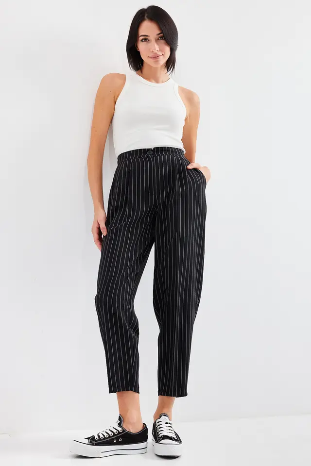 BDART High Waist Striped Pleated Ankle Pants
