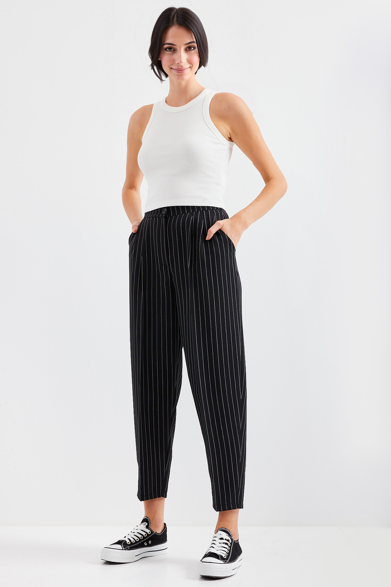 BDART High Waist Striped Pleated Ankle Pants 2