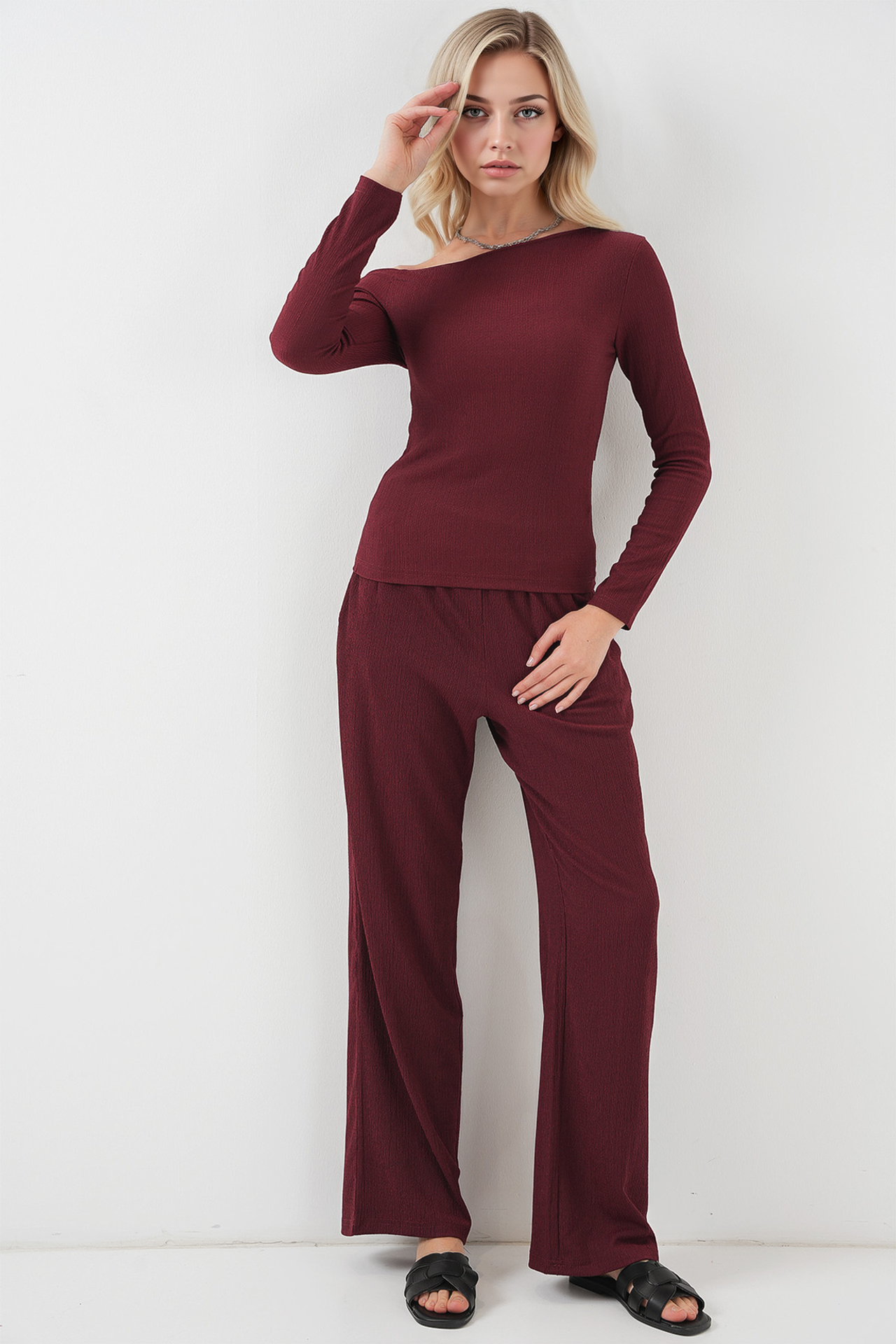 BDART Textured Long Co-ord Set with Boat Neck 3