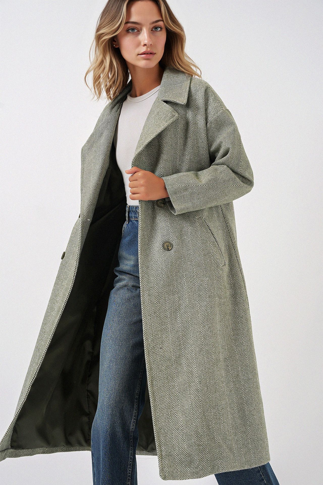 BDART Oversized Herringbone Double-Breasted Overcoat