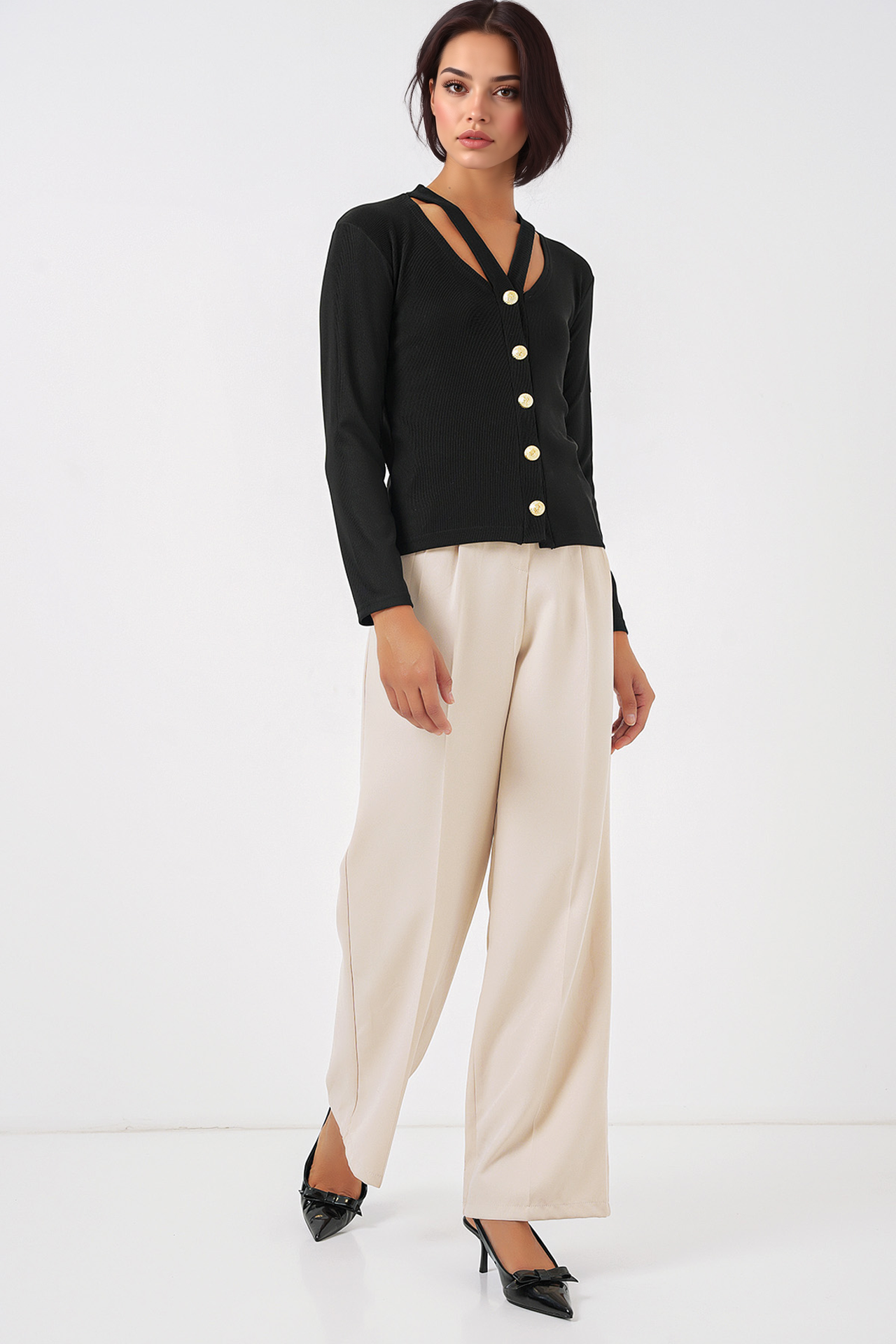 BDART Ribbed V-Neck Buttoned Cardigan 2