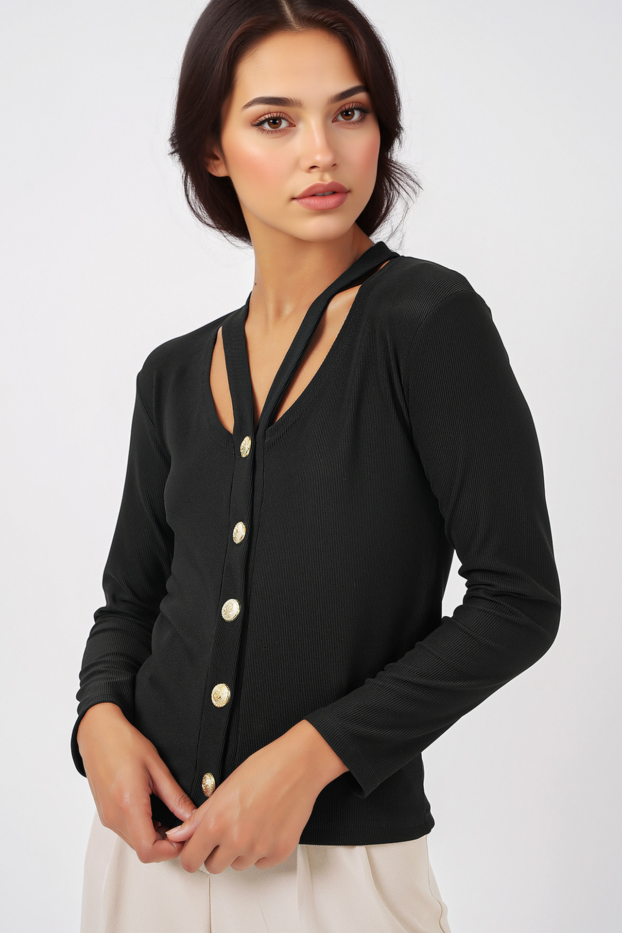 BDART Ribbed V-Neck Buttoned Cardigan 3