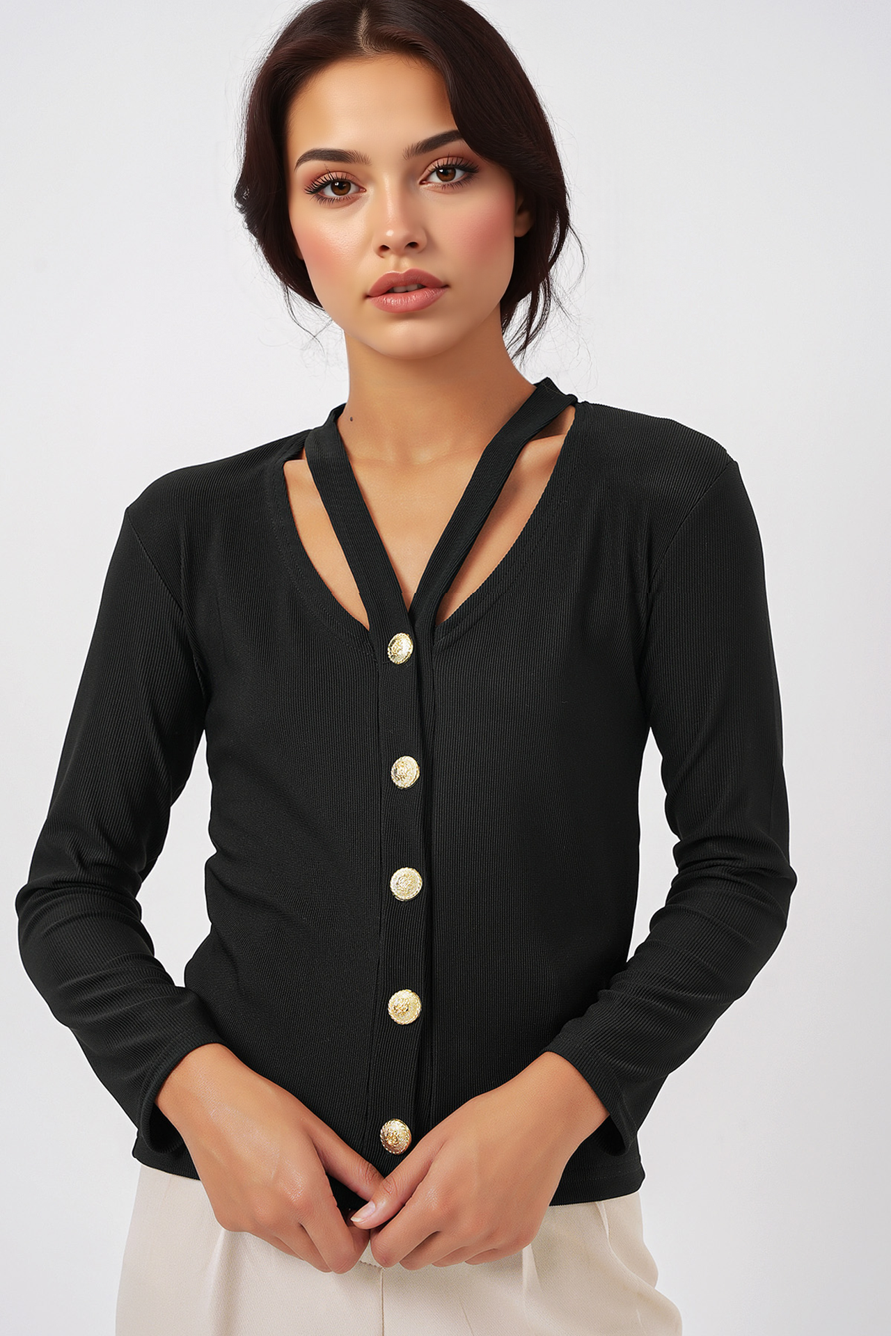 BDART Ribbed V-Neck Buttoned Cardigan 4