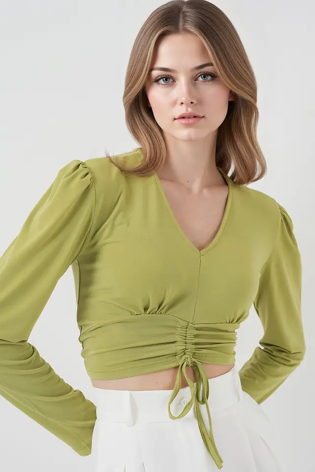 BDART Textured V-Neck Crop Top with Ruffle Detail
