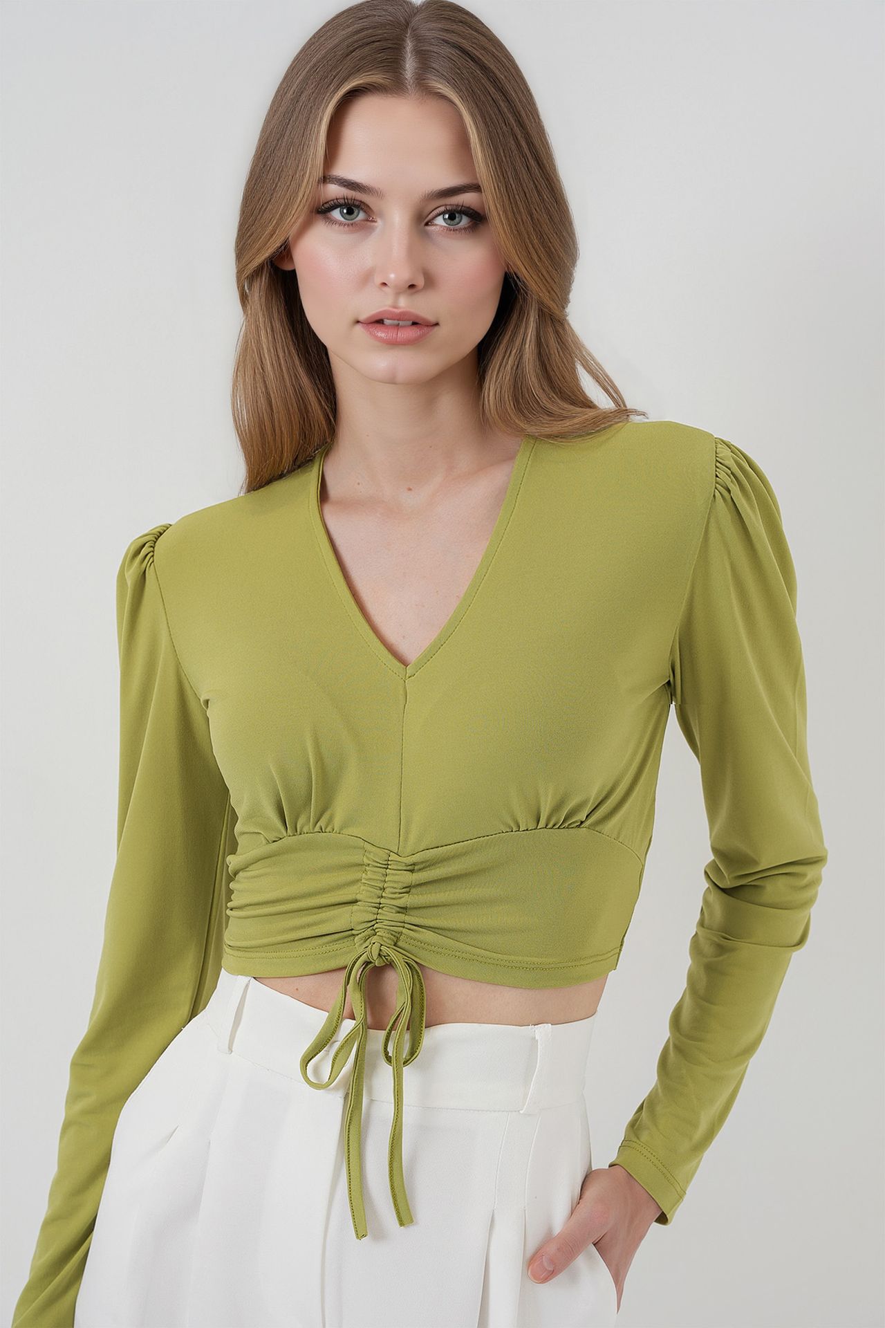 BDART Textured V-Neck Crop Top with Ruffle Detail 2
