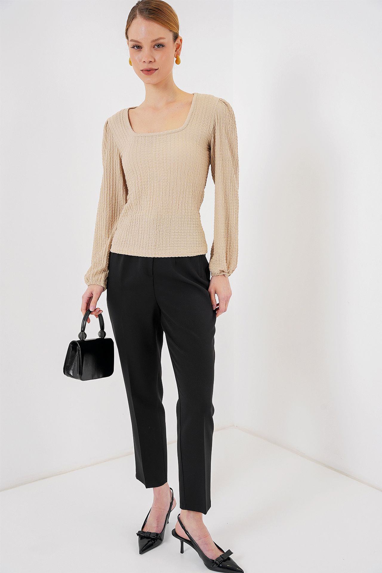 BDART Textured Square Collar Long Sleeve Blouse 2