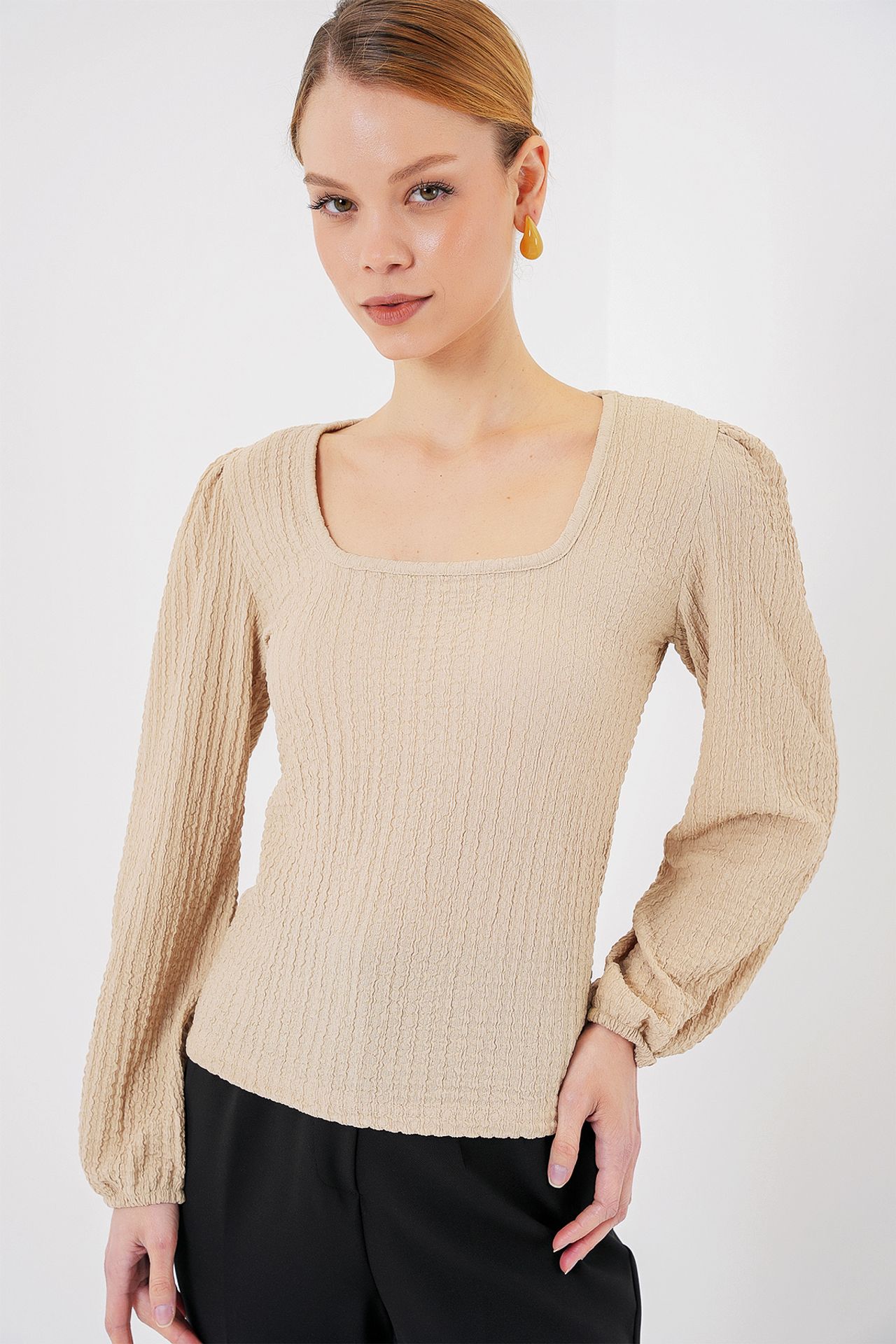 BDART Textured Square Collar Long Sleeve Blouse 3