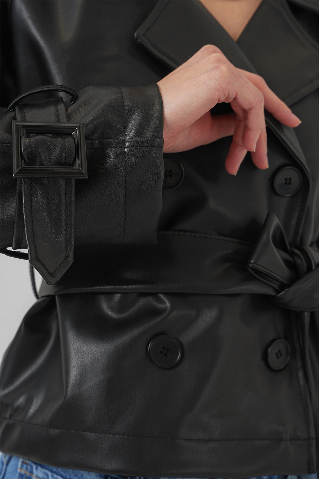 BDART Fitted Crop Faux Leather Bomber Jacket with Bow 5