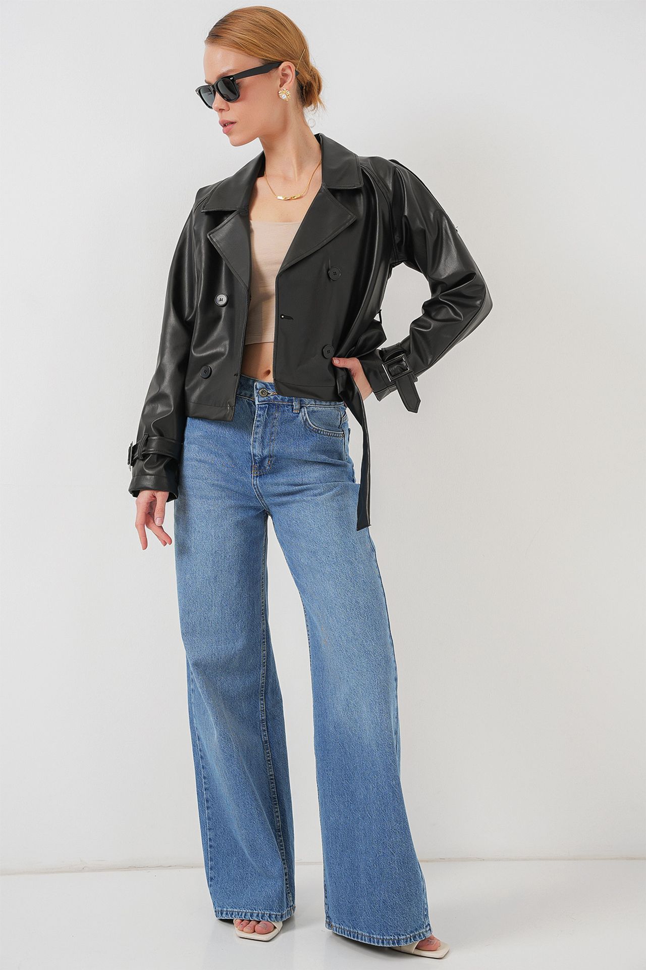 BDART Fitted Crop Faux Leather Bomber Jacket with Bow 2