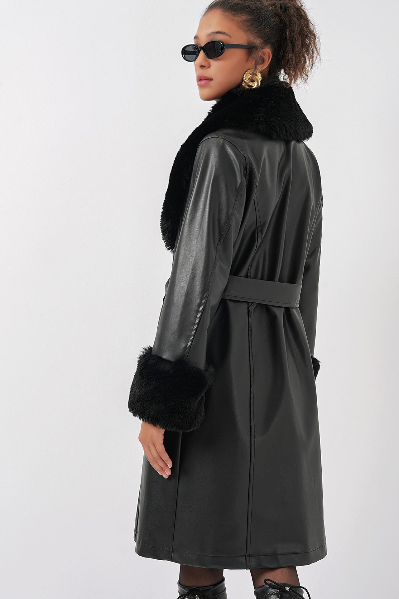 BDART Long Faux Leather Coat with Shawl Collar 9