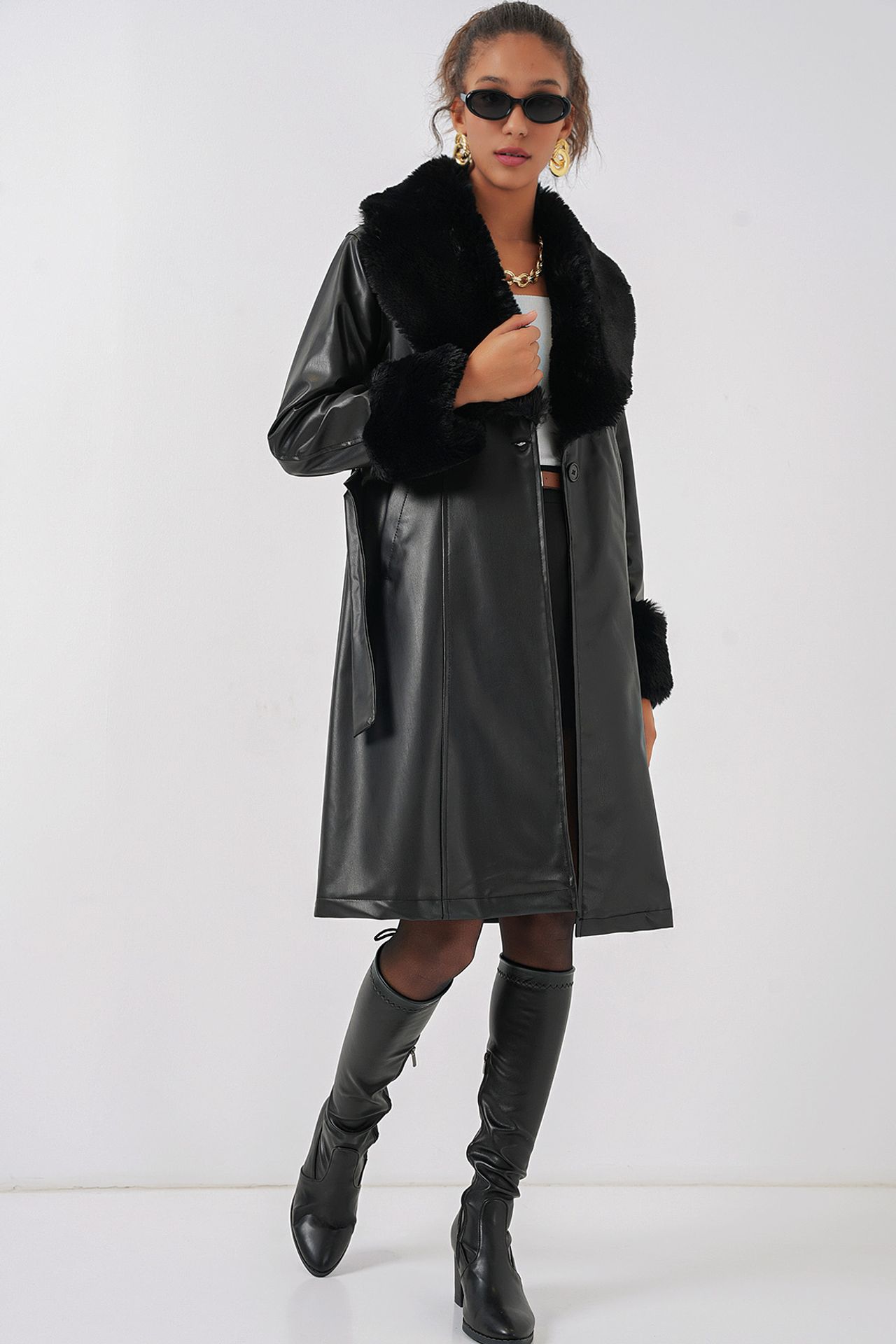 BDART Long Faux Leather Coat with Shawl Collar 3