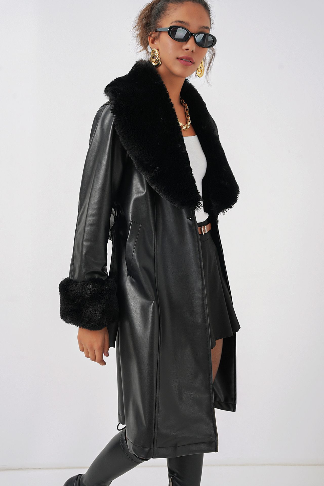 BDART Long Faux Leather Coat with Shawl Collar 6
