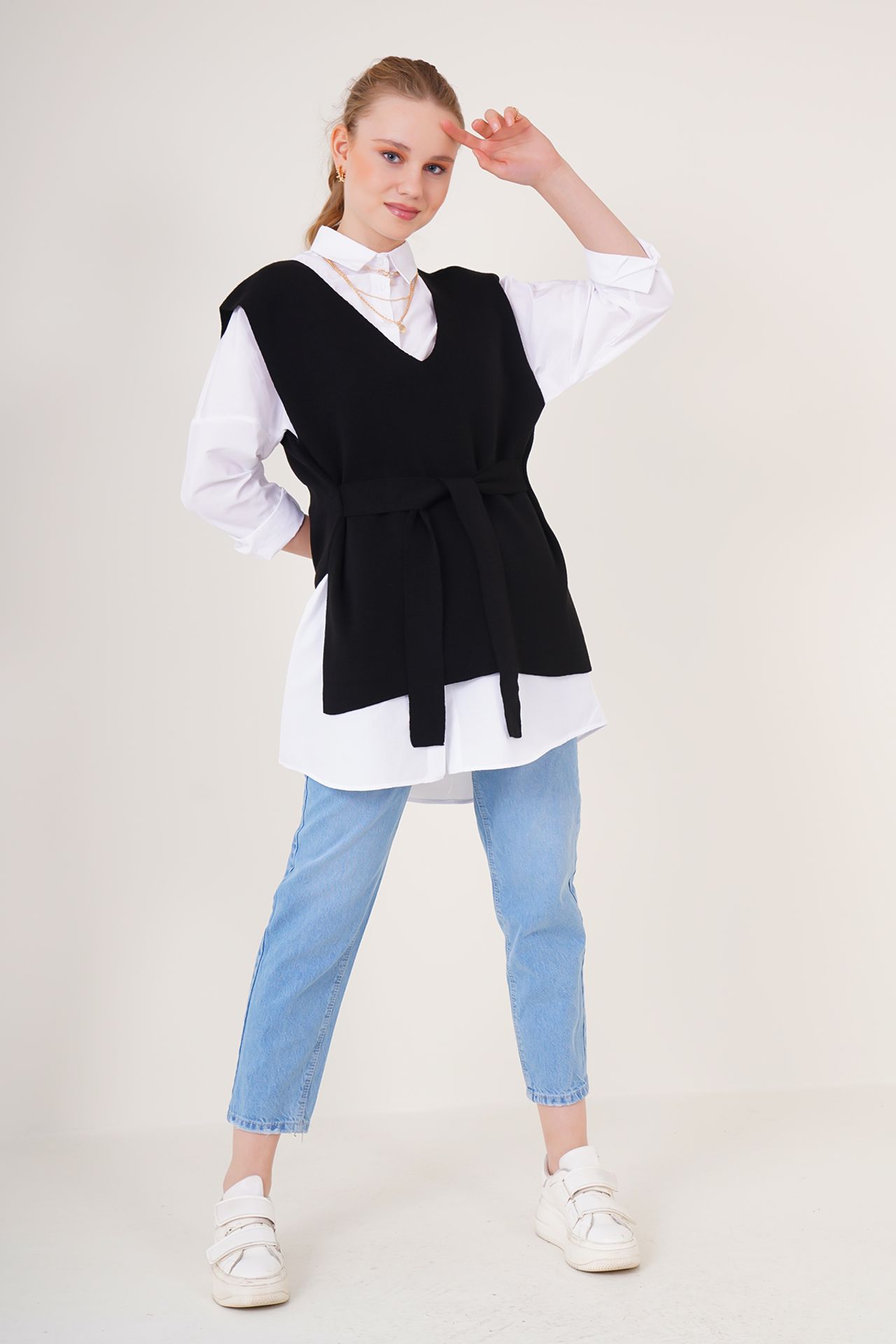 BDART V-Neck Acrylic Knit Sweater Vest with Tie Closure 2