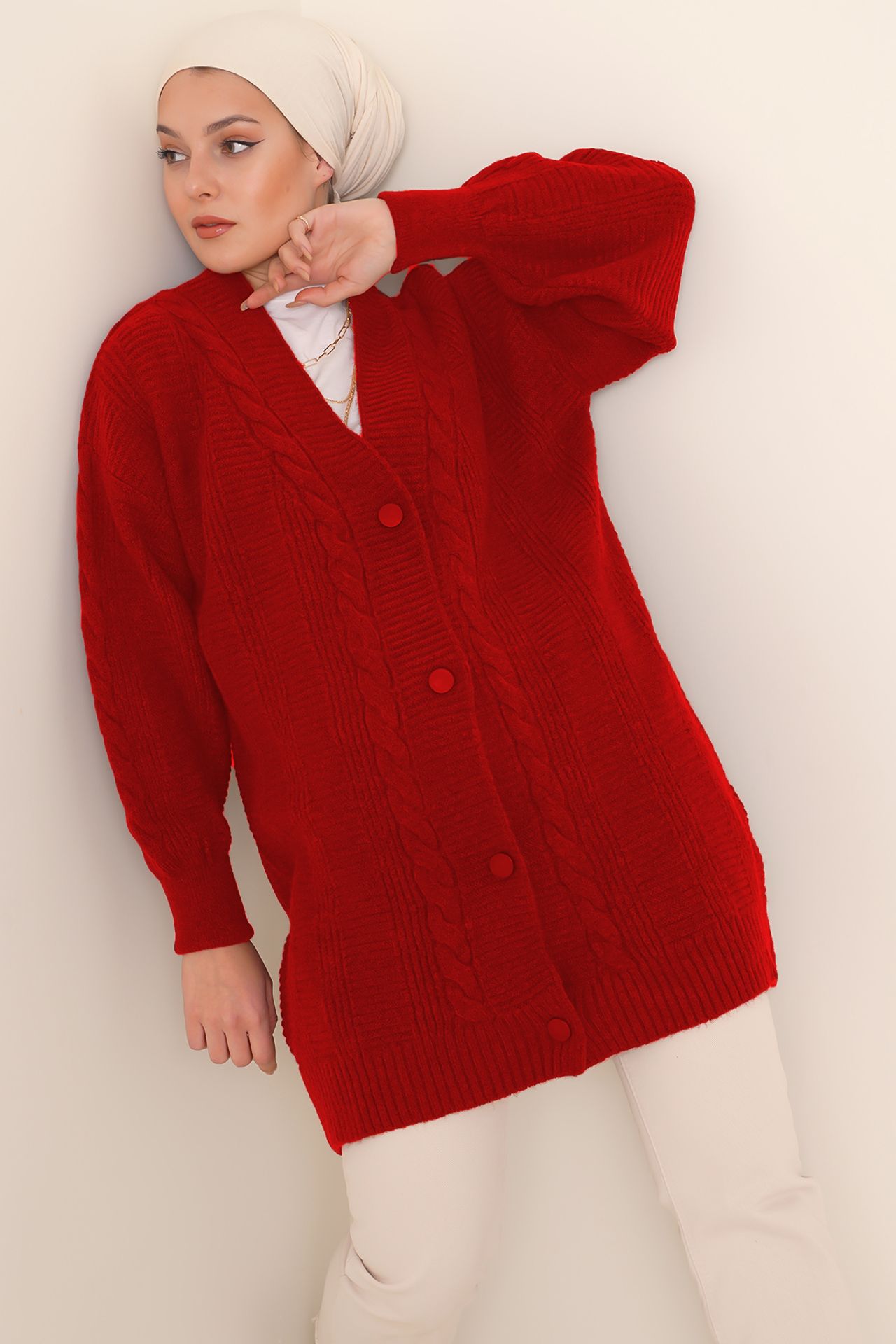 BDART Buttoned V-Neck Jacquard Cardigan 1