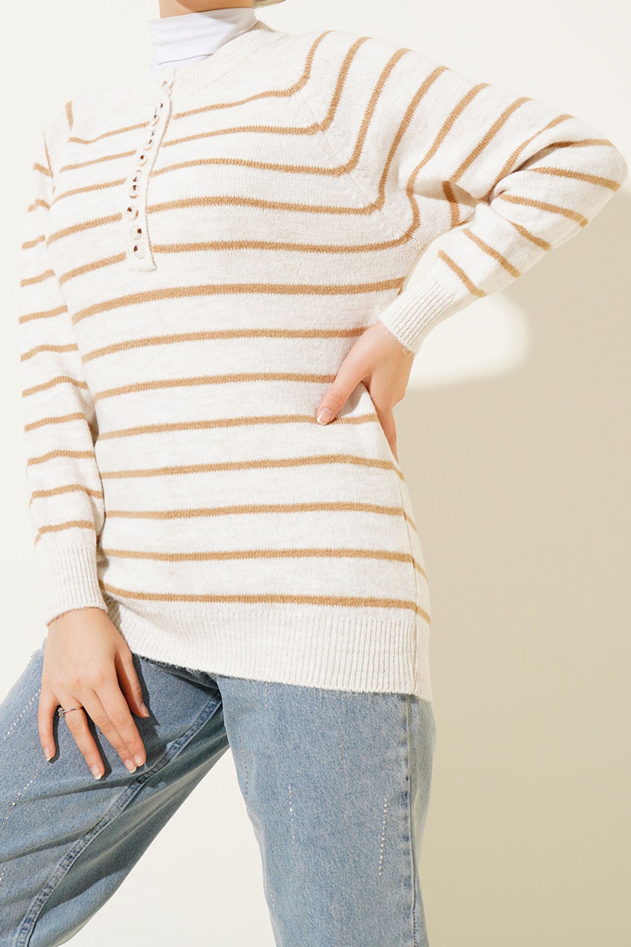 BDART Striped Knit Sweater with Button Closure 1
