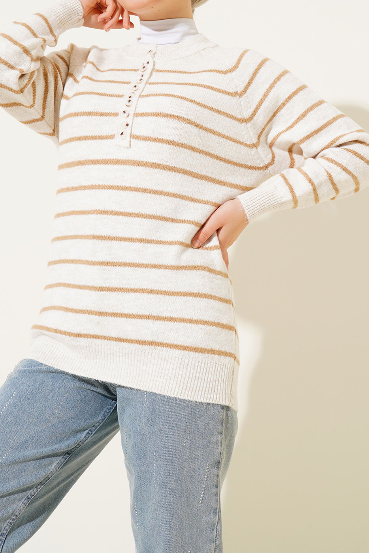BDART Striped Knit Sweater with Button Closure 2