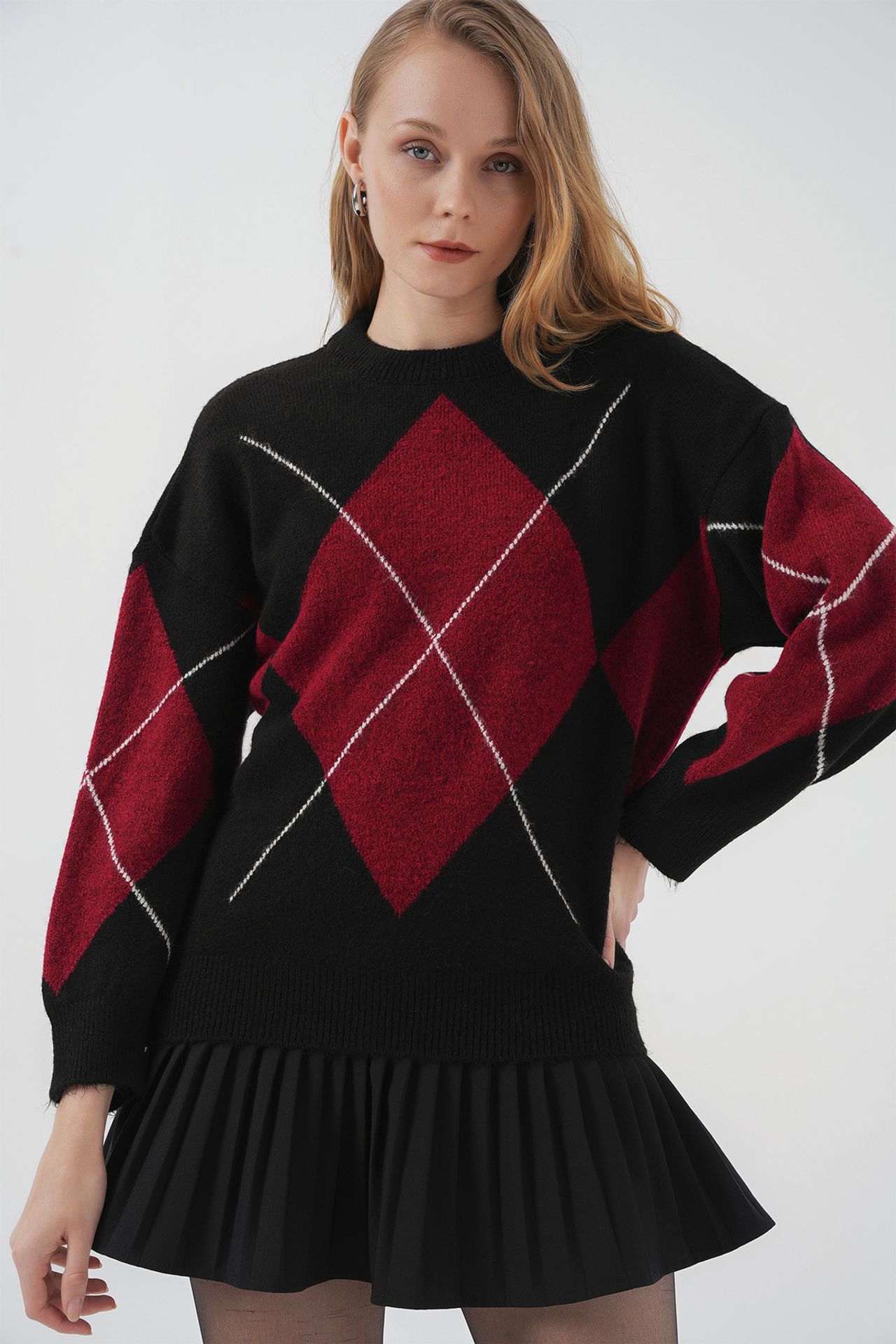 BDART Oversized Argyle Crew Neck Jumper 1