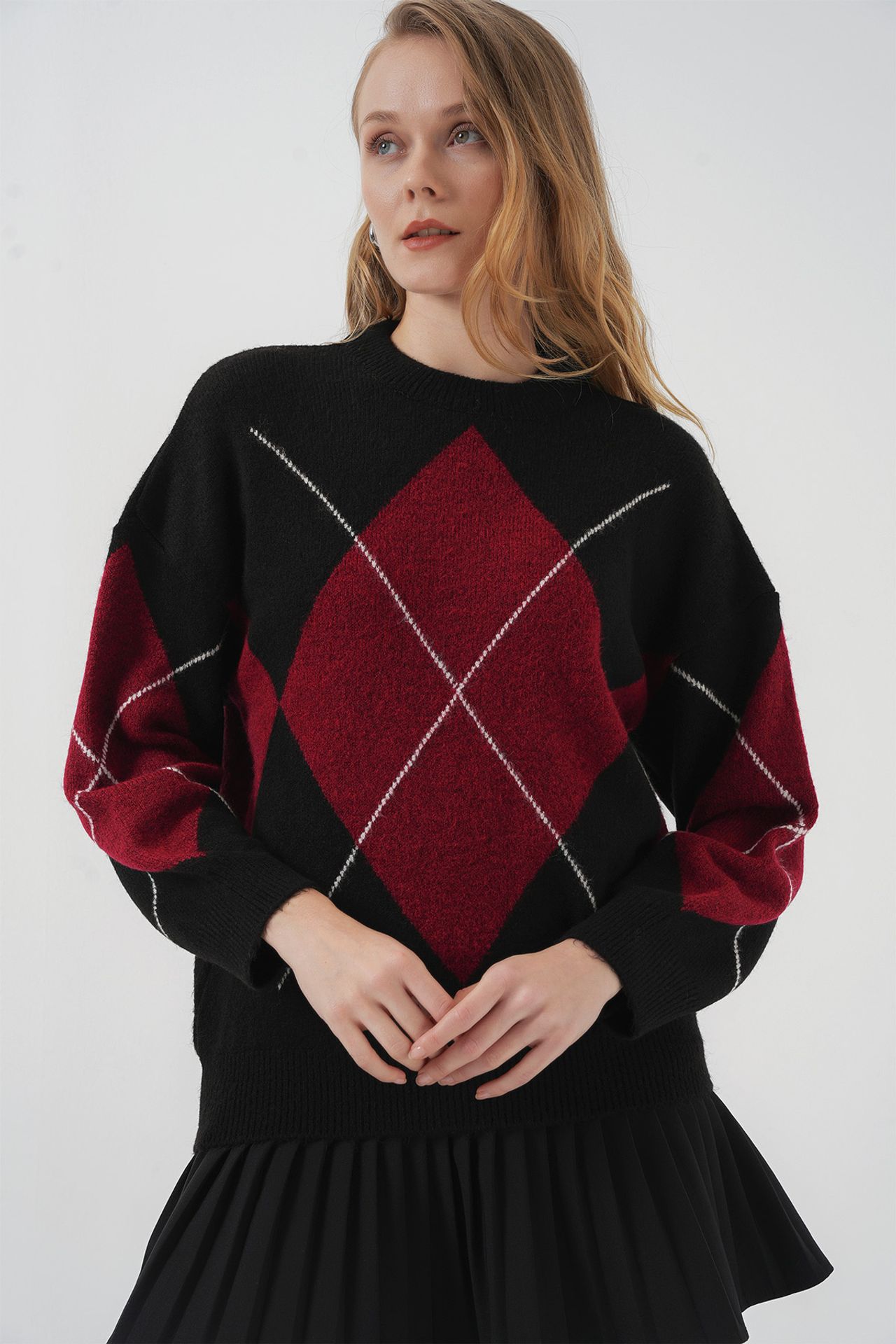 BDART Oversized Argyle Crew Neck Jumper 3