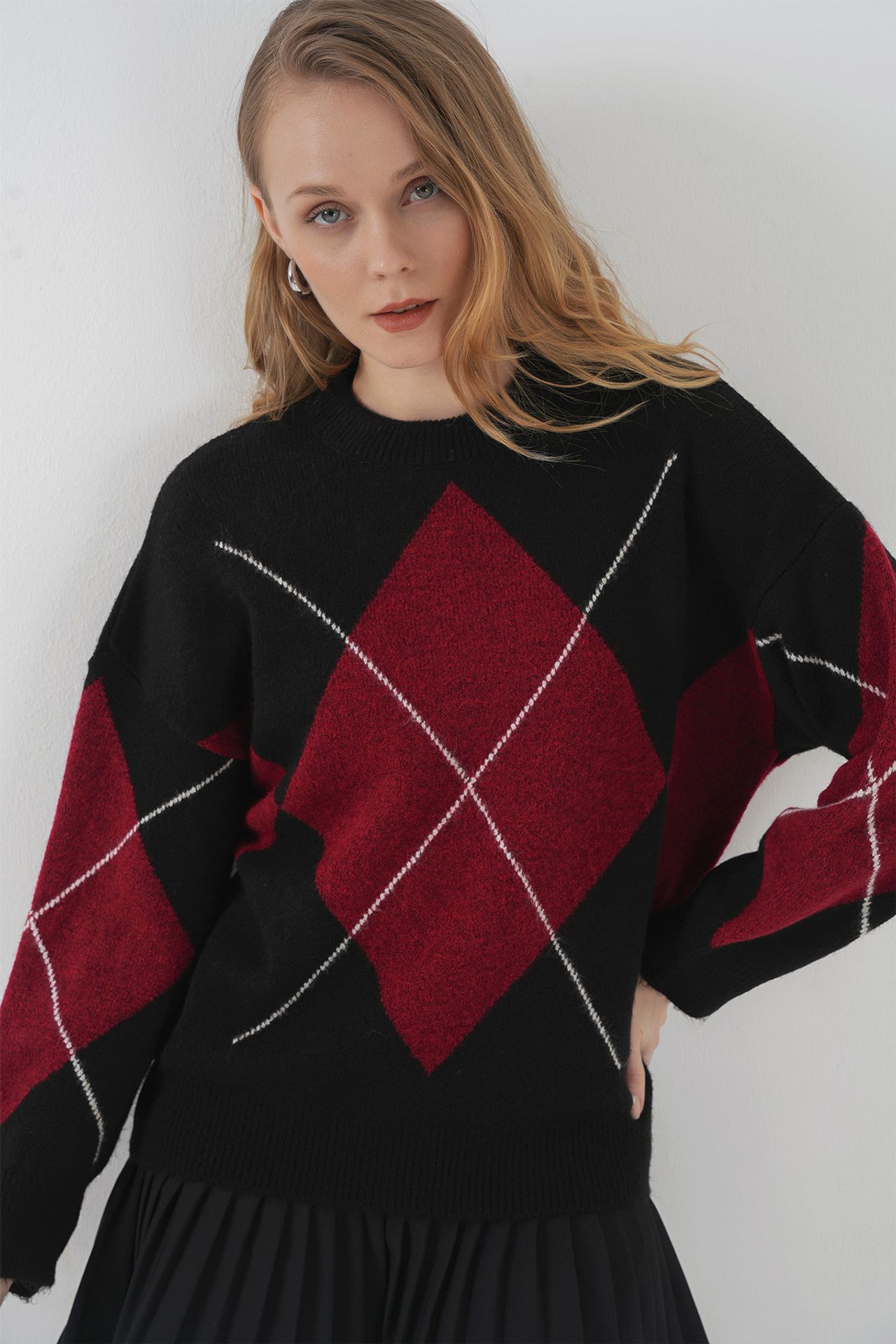 BDART Oversized Argyle Crew Neck Jumper 4