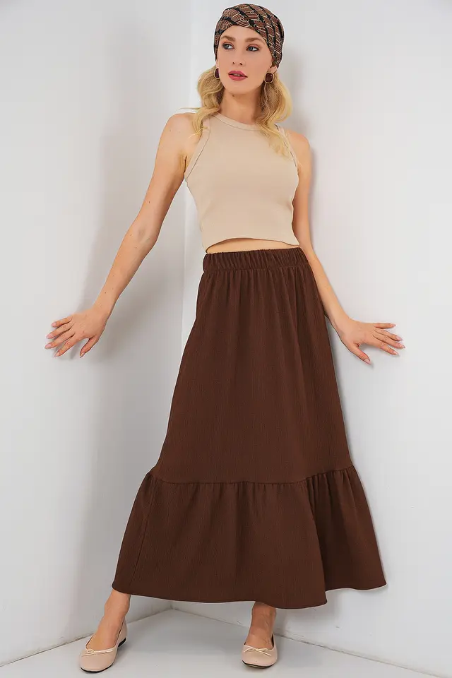 BDART Textured Maxi Knit Skirt with Elastic Waist