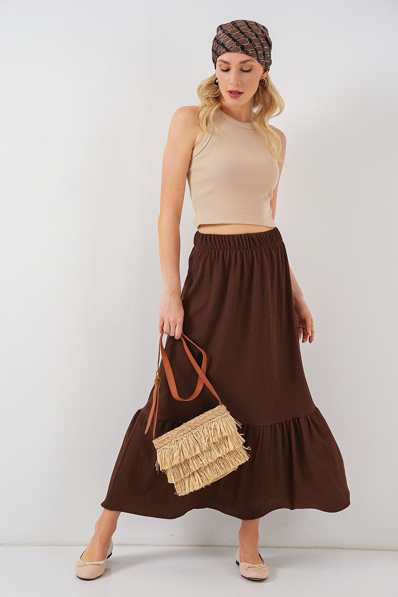 BDART Textured Maxi Knit Skirt with Elastic Waist 3