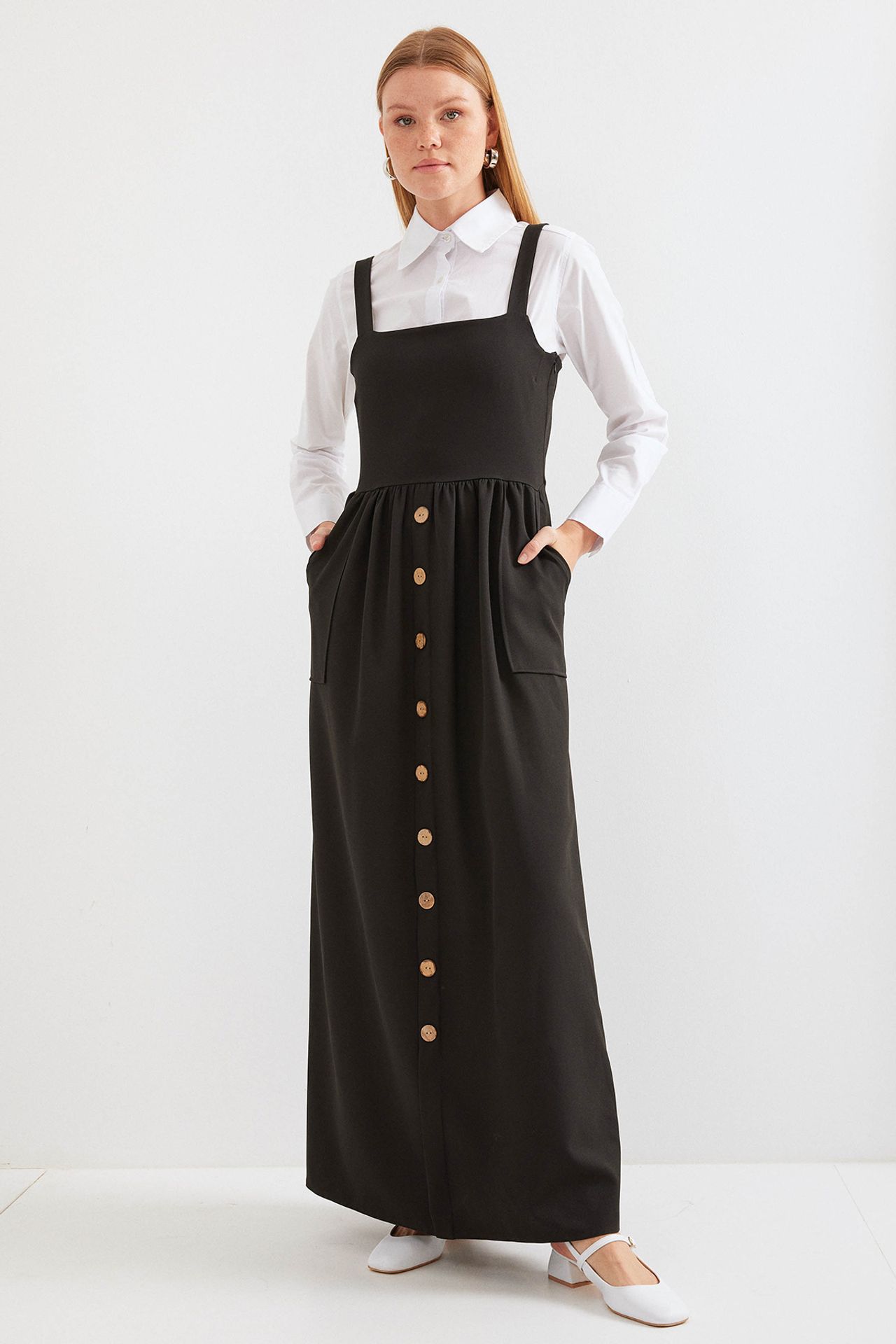 BDART Square Collar A-Form Maxi Dress with Button Closure 1