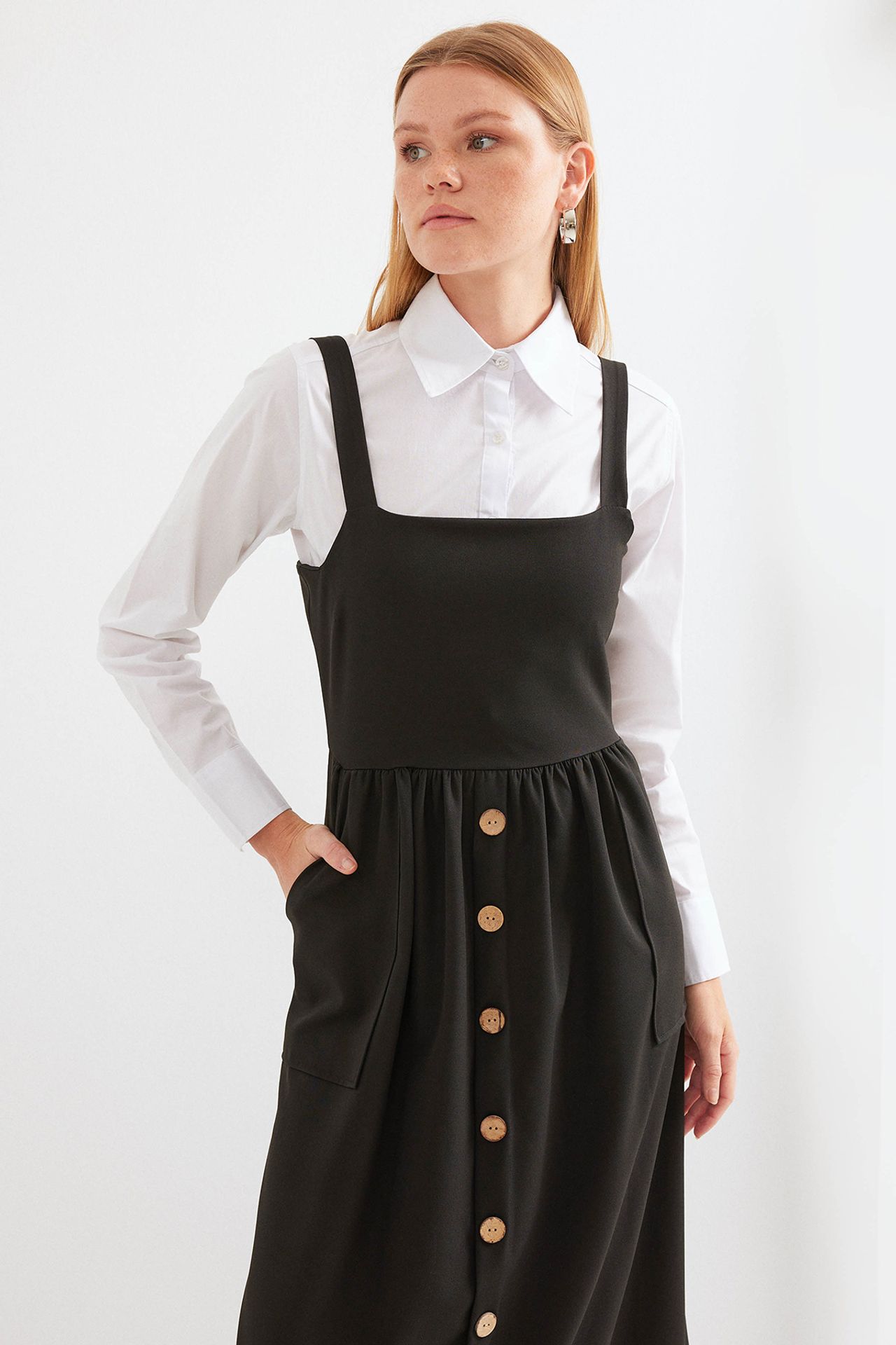 BDART Square Collar A-Form Maxi Dress with Button Closure 2