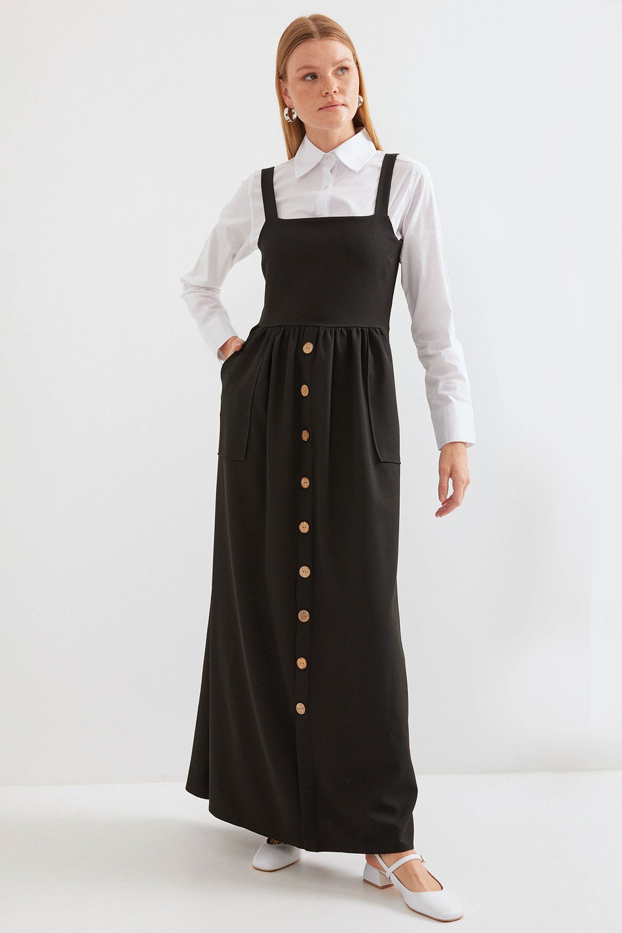 BDART Square Collar A-Form Maxi Dress with Button Closure 3