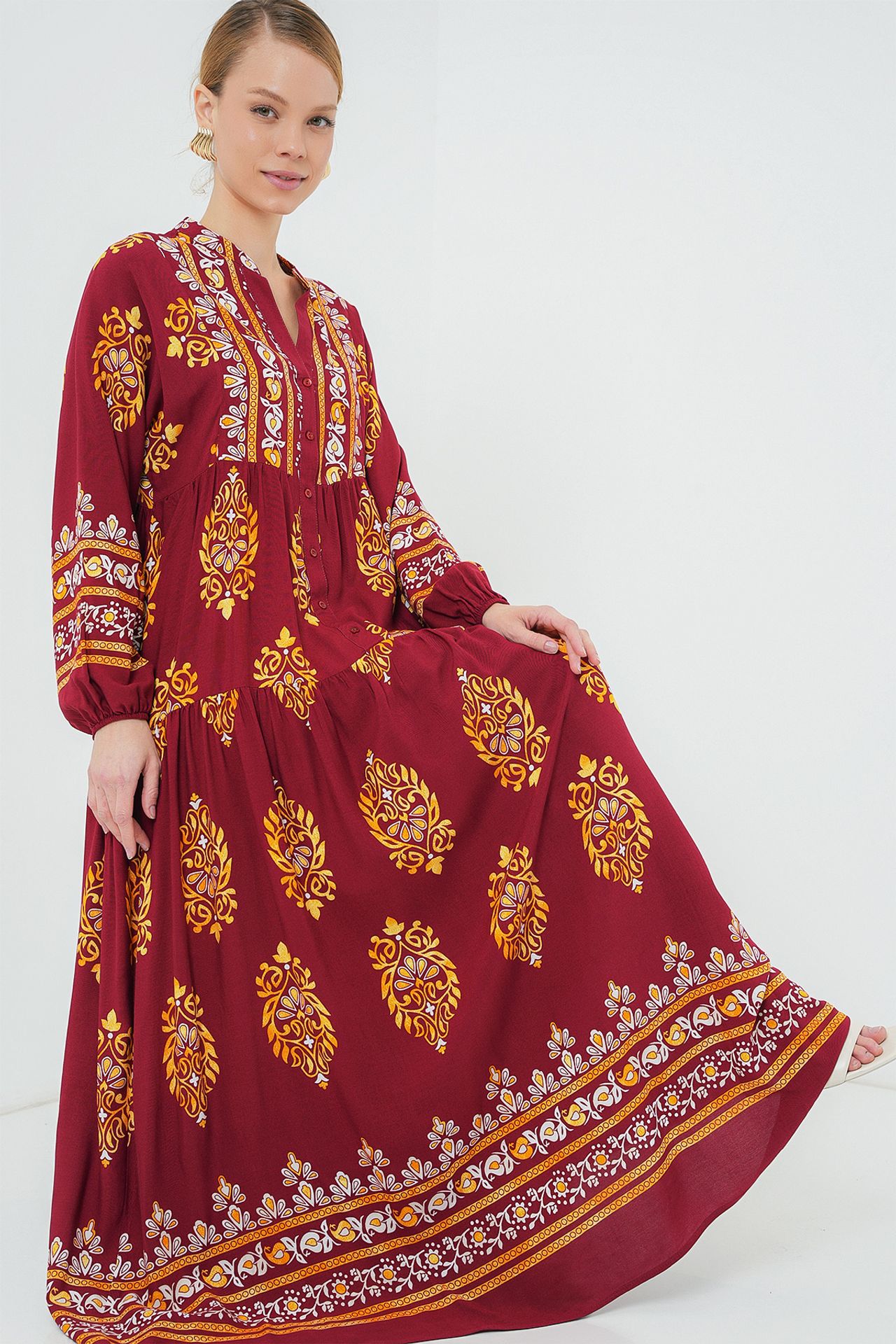 BDART Printed V-Neck Maxi Dress with Button Closure 1