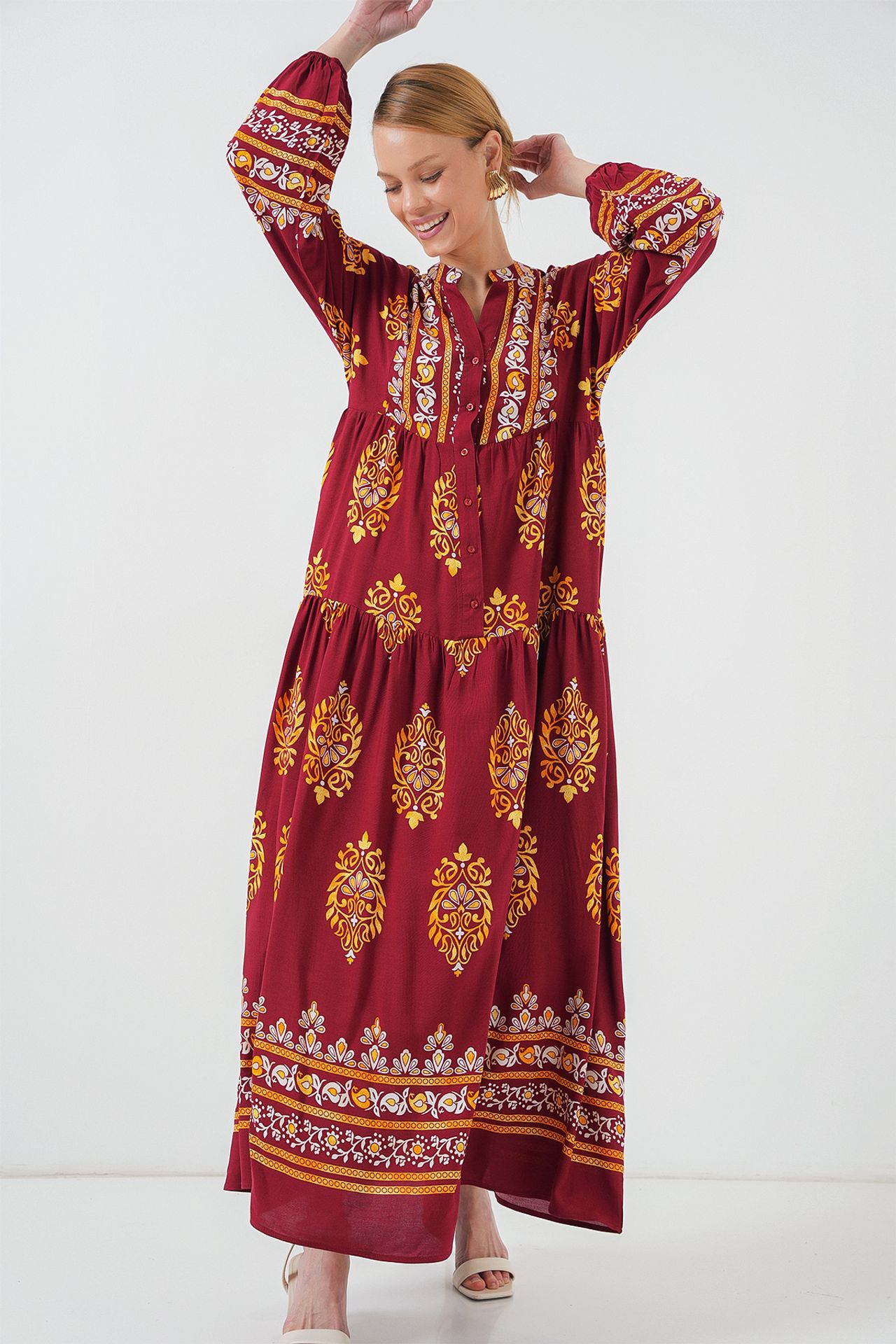 BDART Printed V-Neck Maxi Dress with Button Closure 2