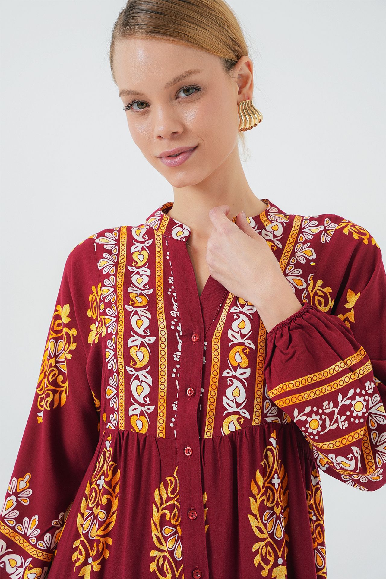BDART Printed V-Neck Maxi Dress with Button Closure 3