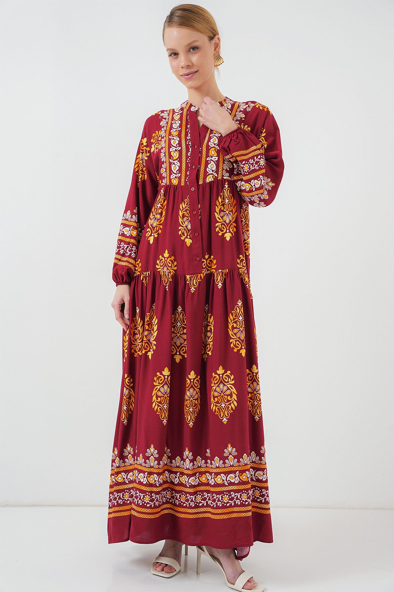 BDART Printed V-Neck Maxi Dress with Button Closure 4
