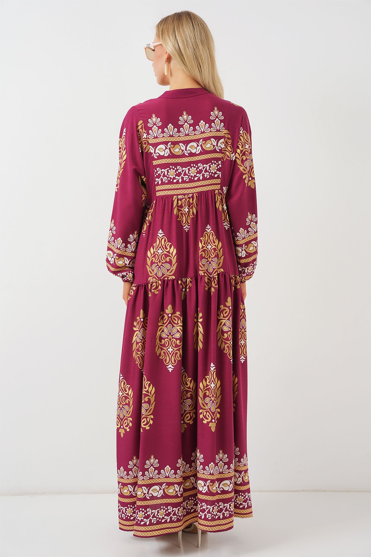 BDART Patterned V-Neck Maxi Dress with Button Closure 7