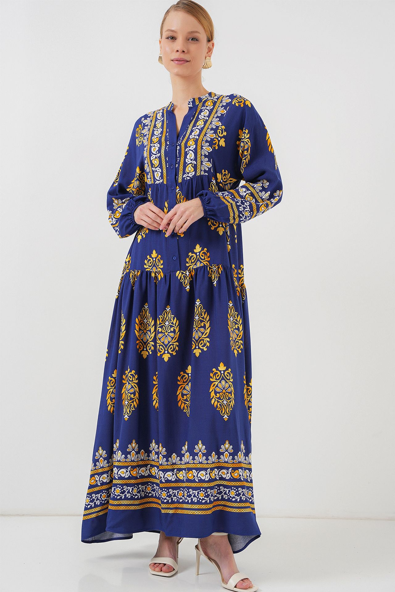 BDART Printed V-Neck Maxi Dress with Button Closure 2