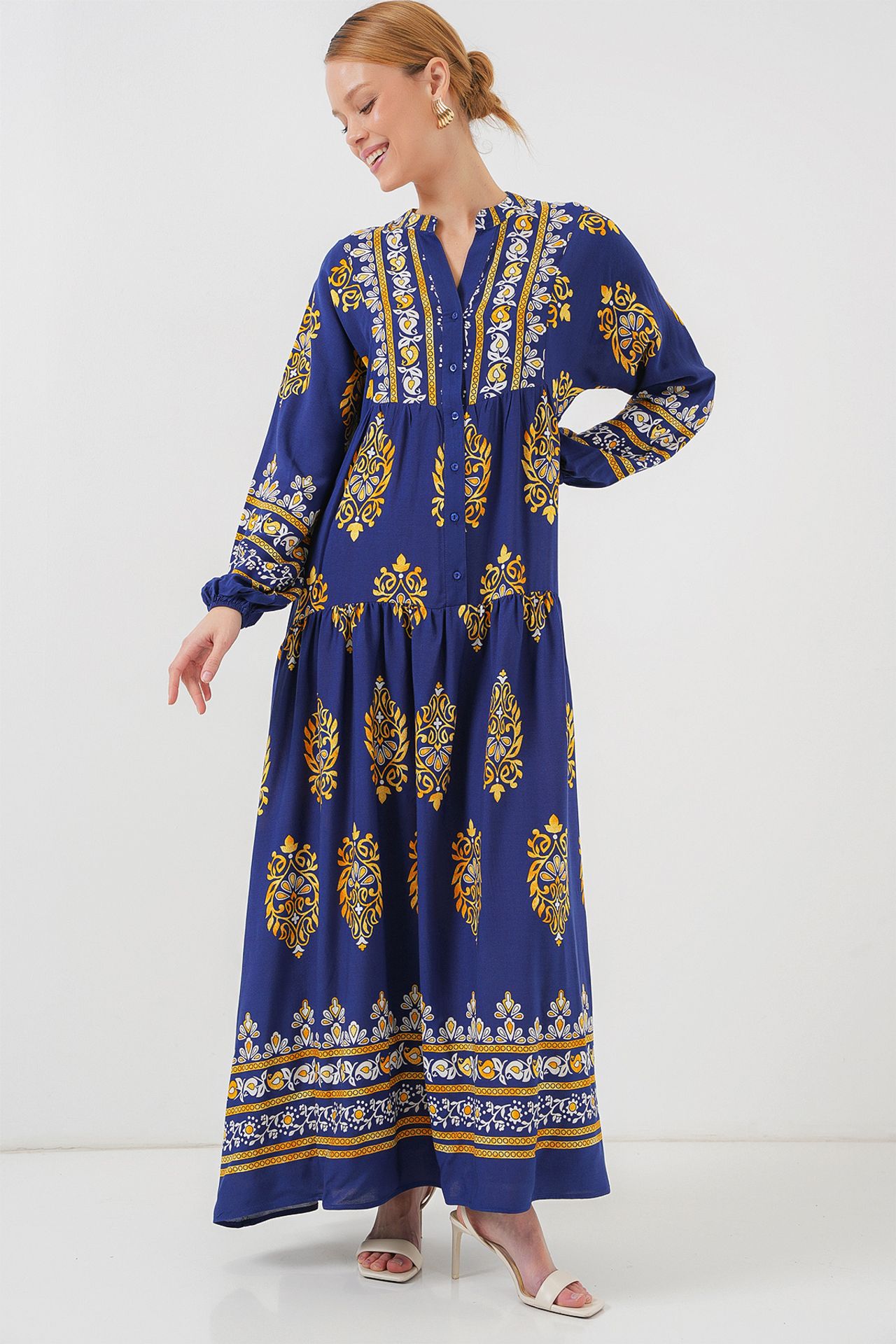 BDART Printed V-Neck Maxi Dress with Button Closure 4
