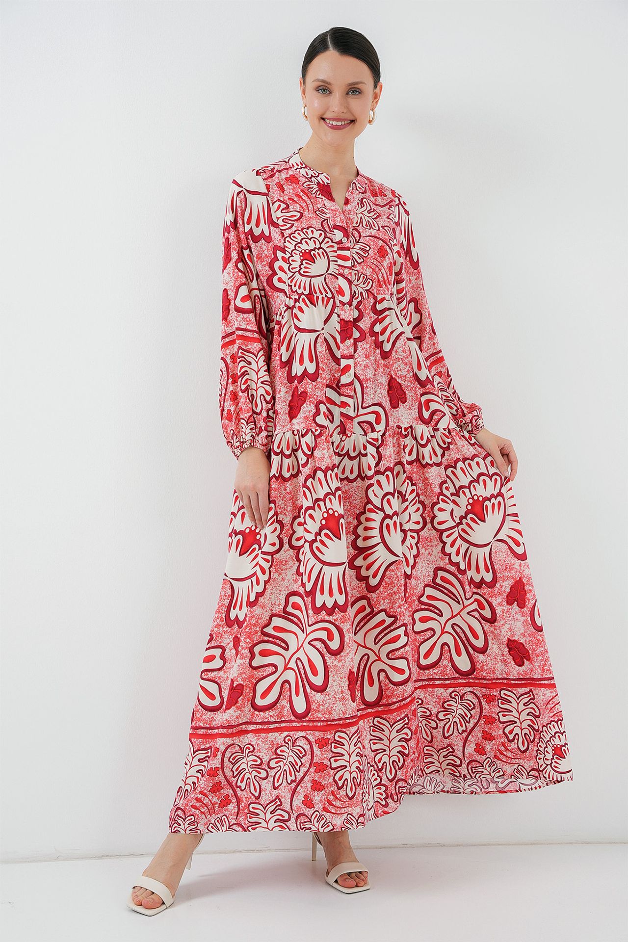 BDART Printed V-Neck Maxi Dress with Button Closure 1