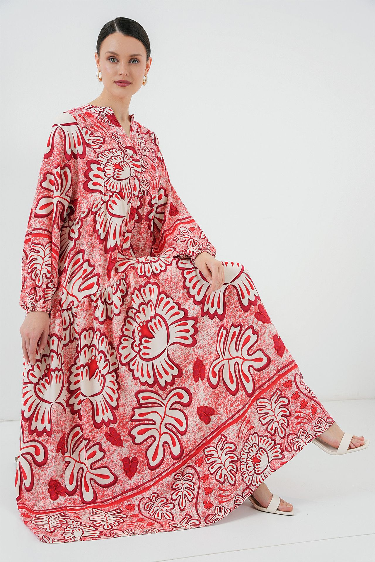 BDART Printed V-Neck Maxi Dress with Button Closure 2