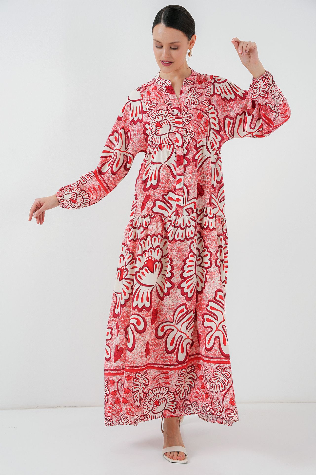 BDART Printed V-Neck Maxi Dress with Button Closure 3
