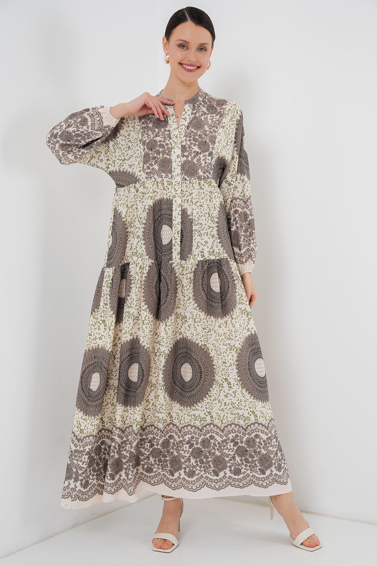 BDART Printed V-Neck Maxi Dress with Button Closure 1