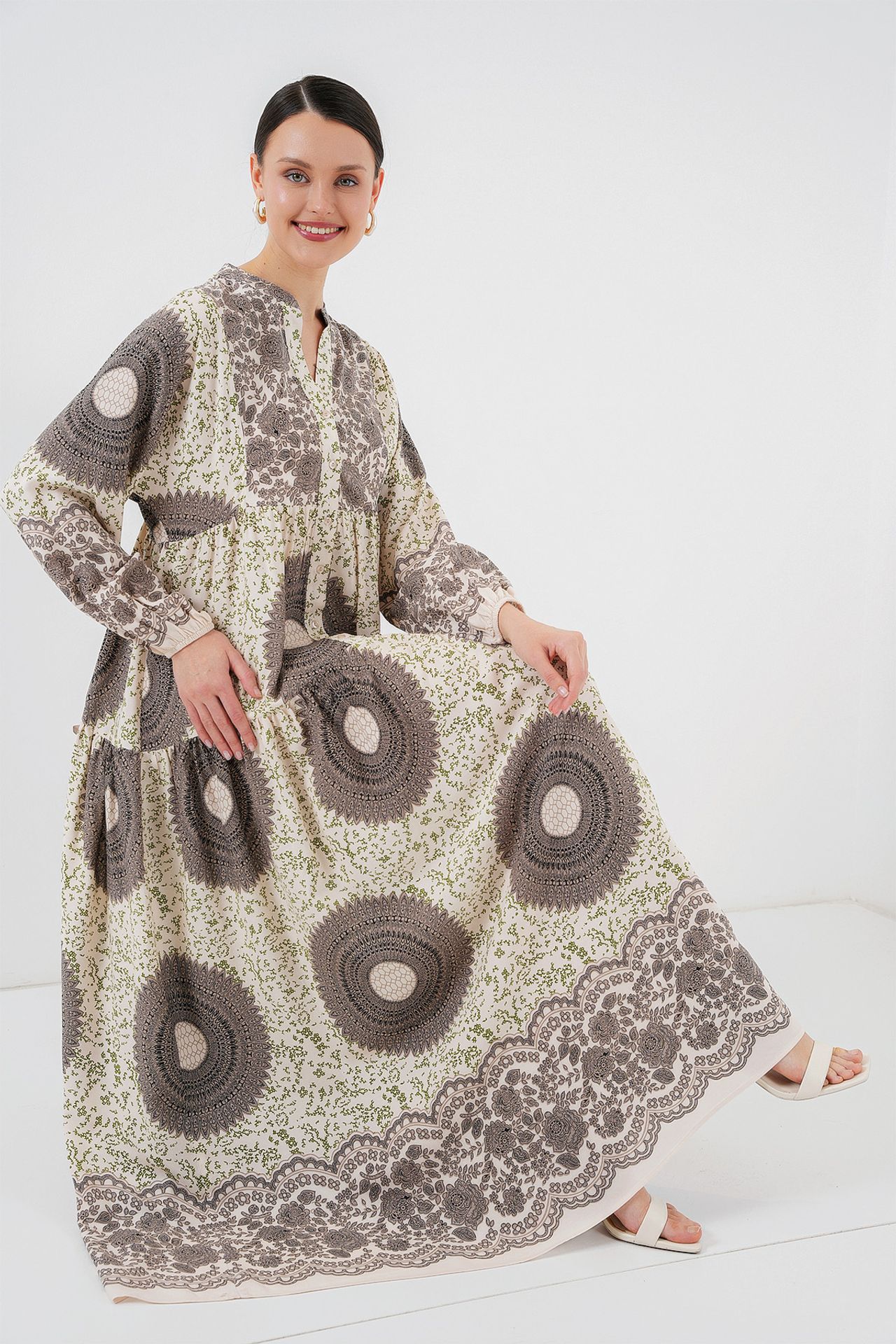 BDART Printed V-Neck Maxi Dress with Button Closure 2