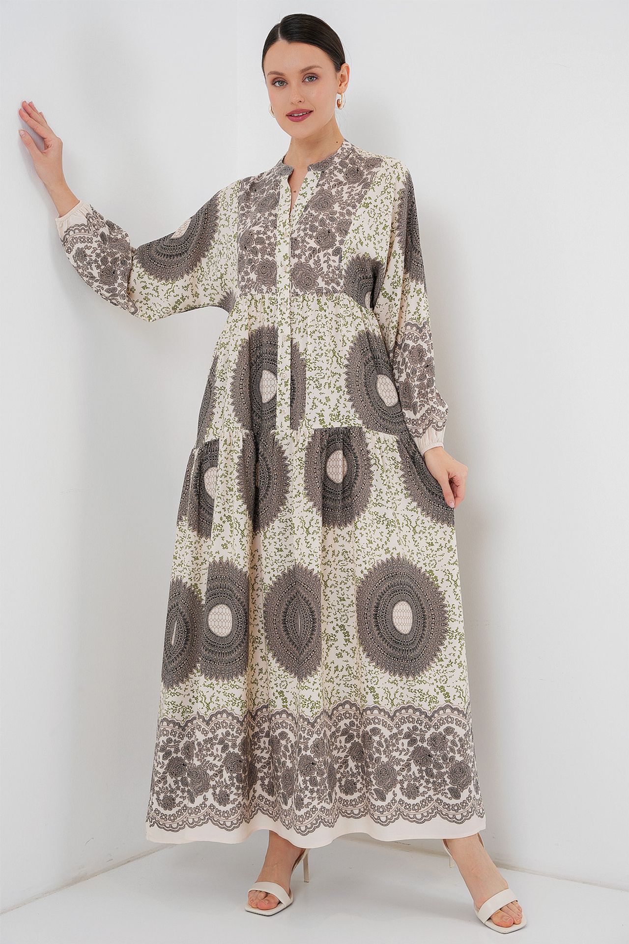 BDART Printed V-Neck Maxi Dress with Button Closure 3