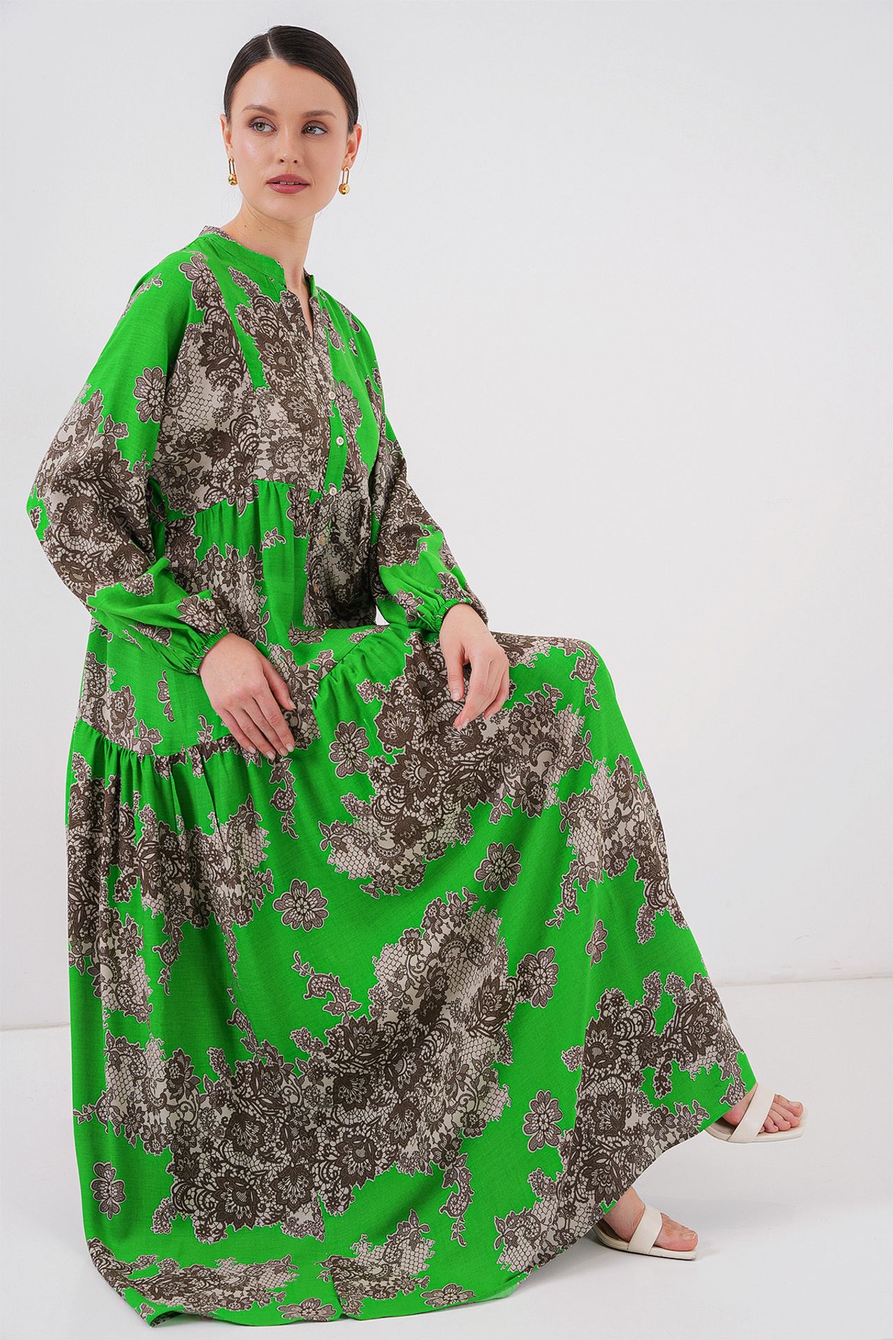 BDART Printed V-Neck Maxi Dress with Button Closure 2