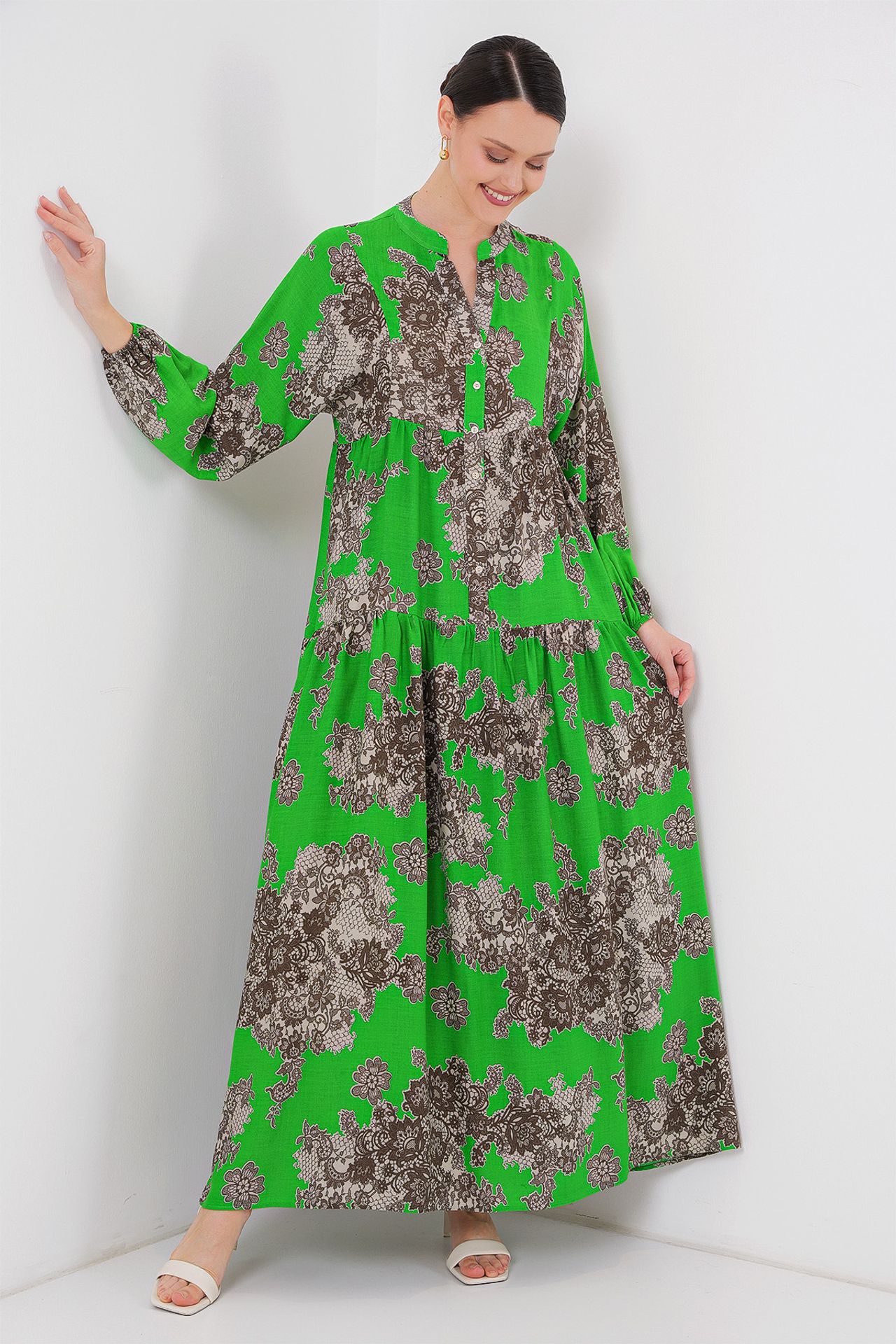 BDART Printed V-Neck Maxi Dress with Button Closure 3