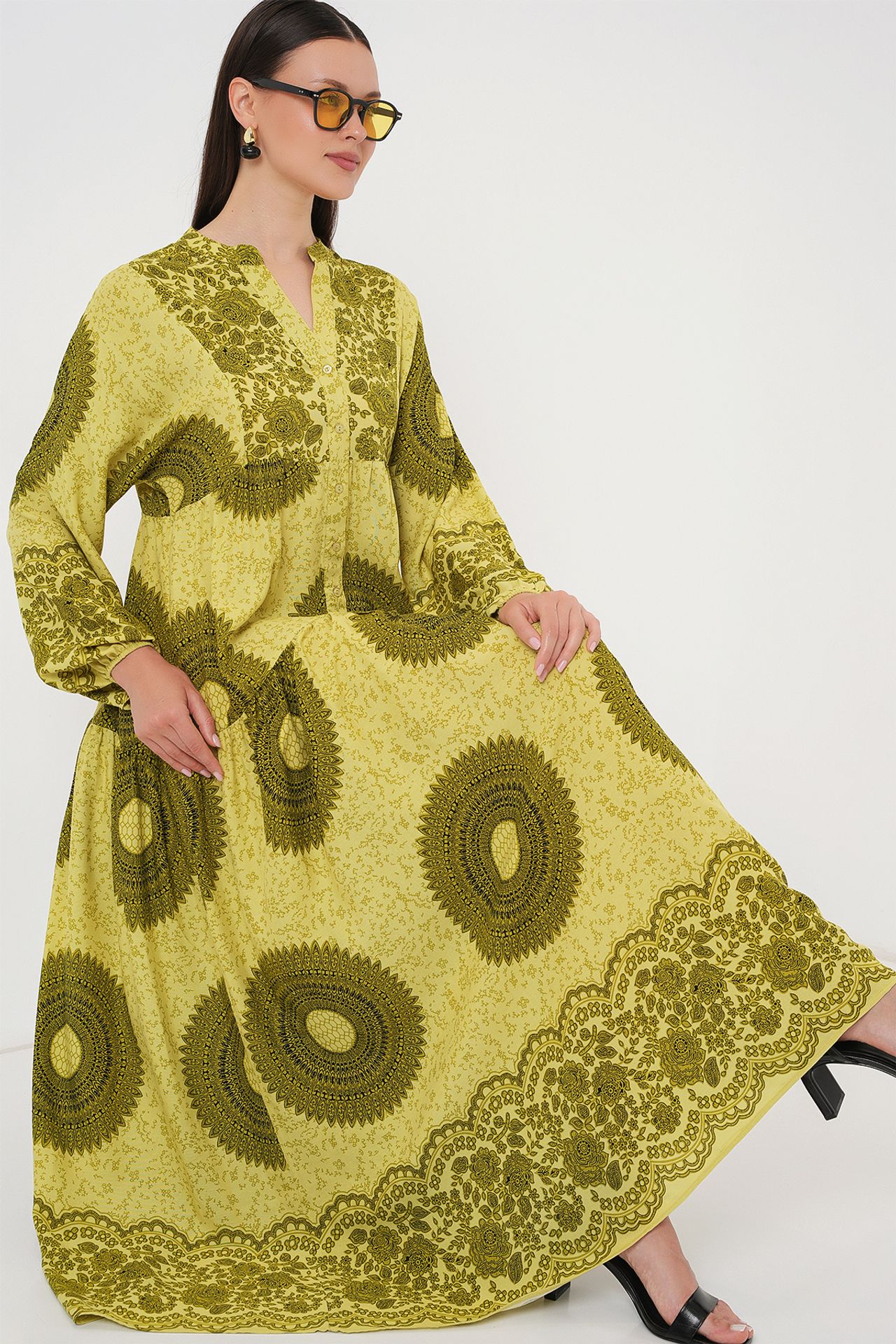 BDART Patterned V-Neck Maxi Dress with Button Closure 2