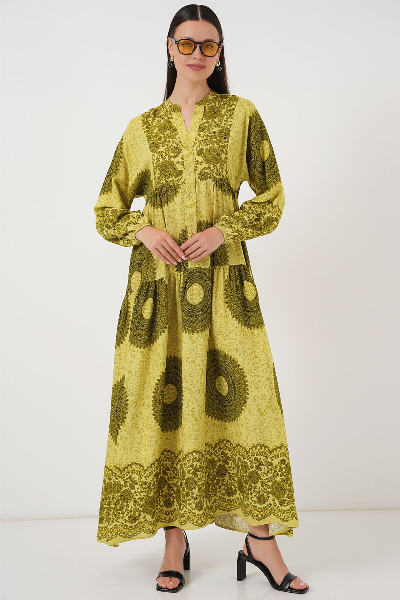 BDART Patterned V-Neck Maxi Dress with Button Closure 3
