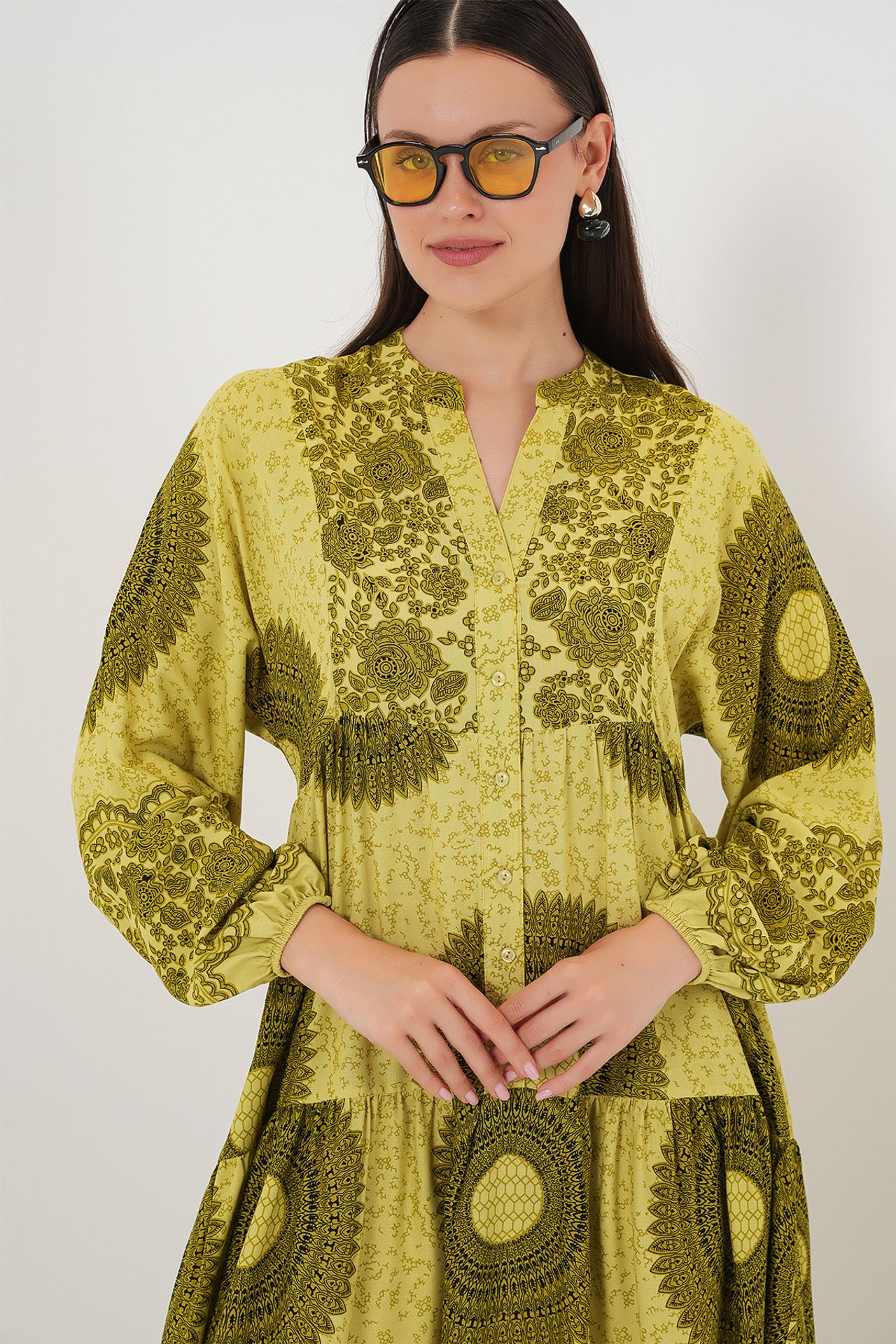 BDART Patterned V-Neck Maxi Dress with Button Closure 4